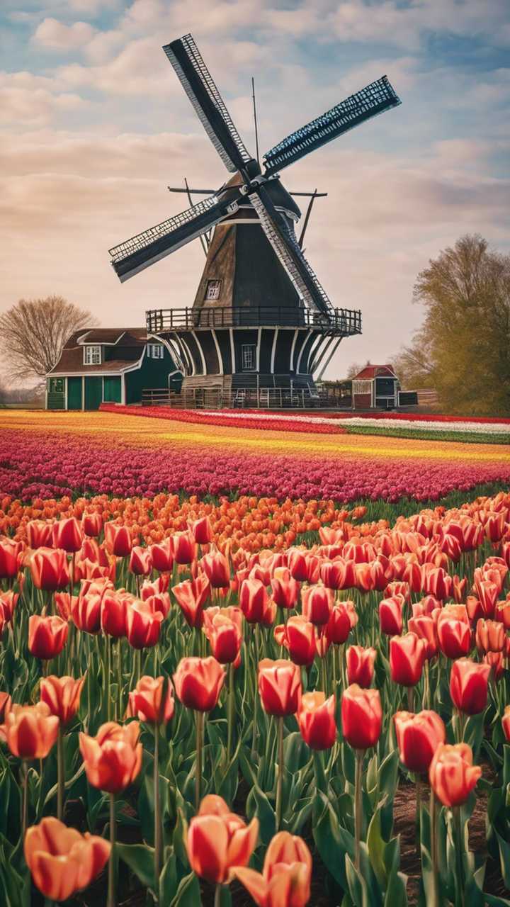An oil painting of the Dutch Windmill
