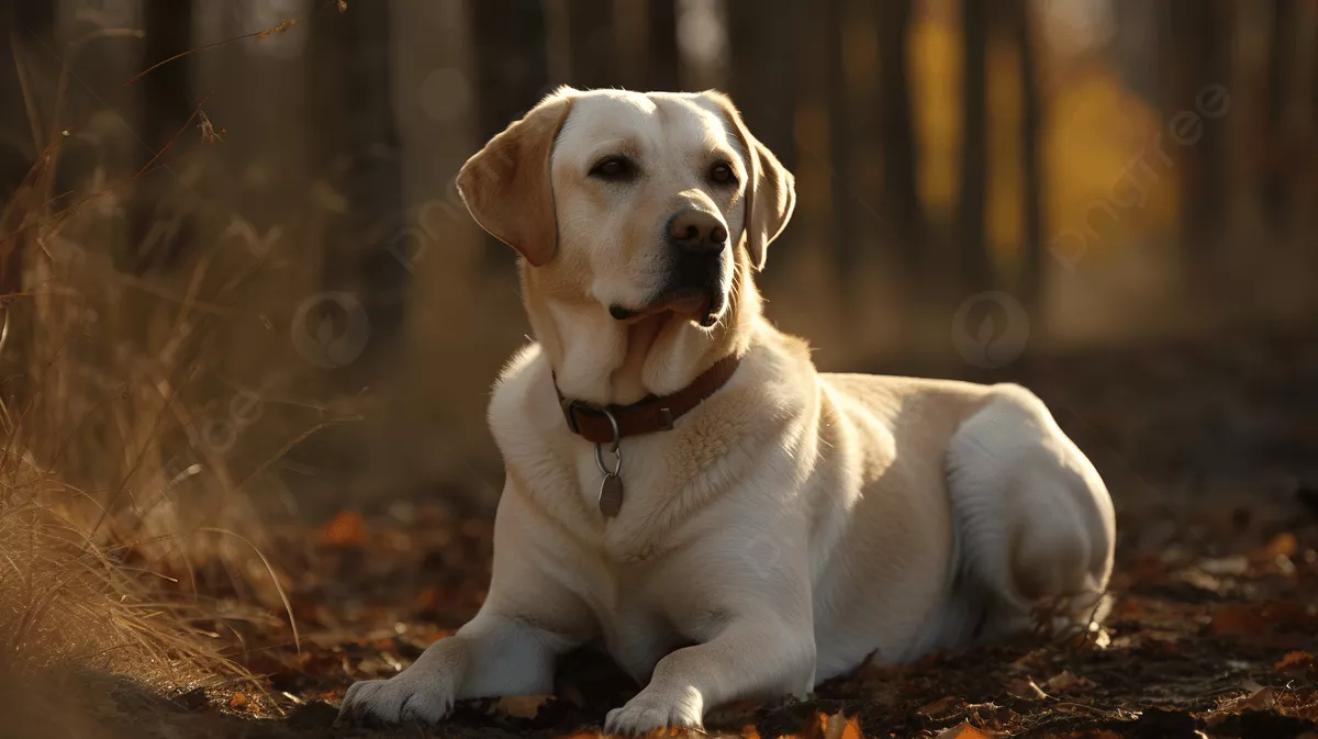 White Labrador Retriever Is Sitting