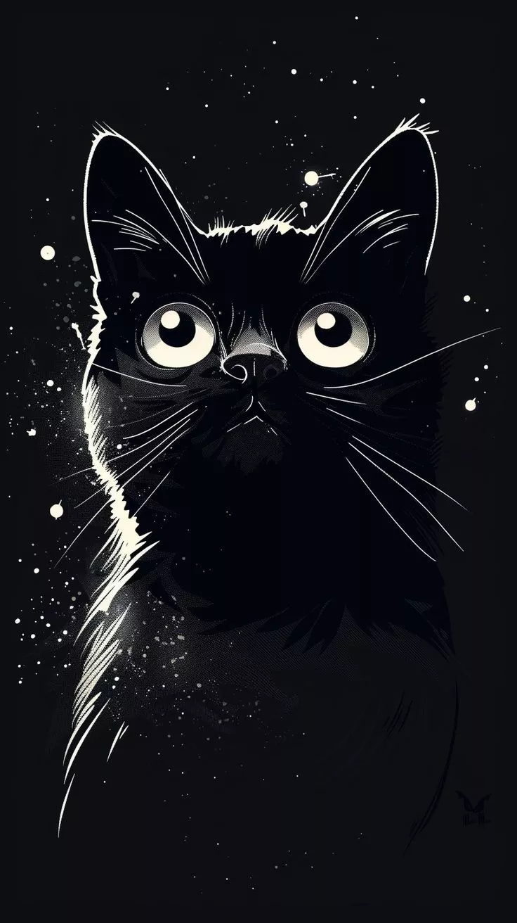 Aesthetic Black Cat Design Phone Wallpaper