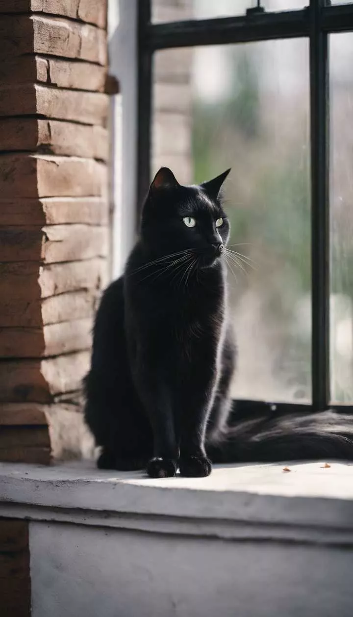 Side view of a black cat, its striking