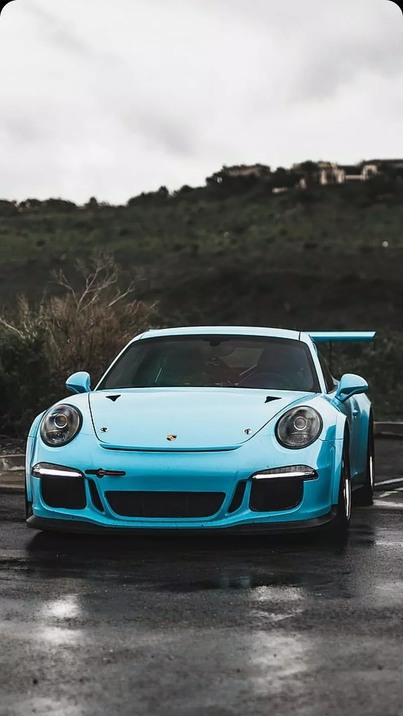 Baby Blue Porsche, car, supercar, sports, america, new, rain, HD phone wallpaper