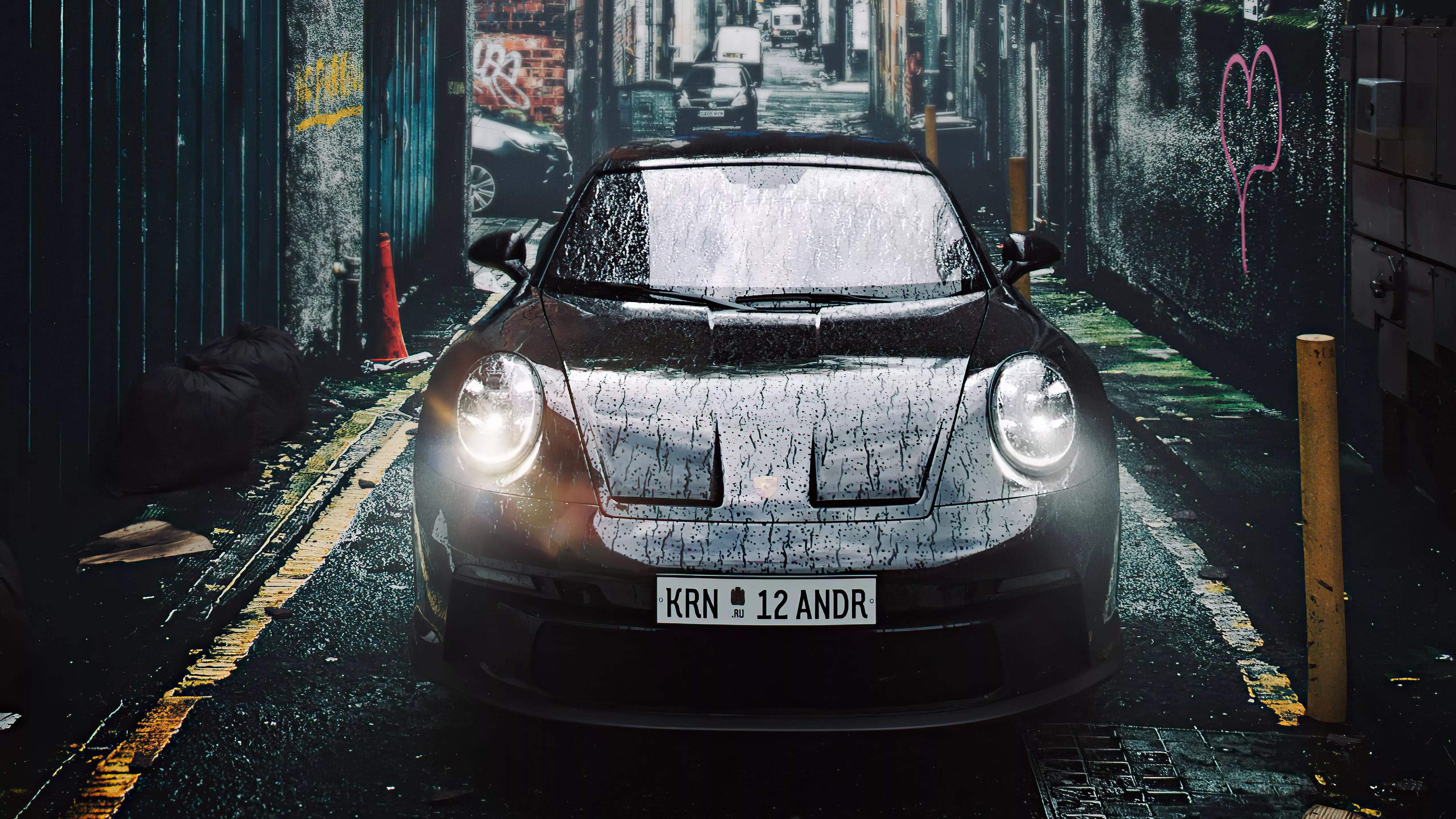 Porsche 911 Rain Street Wallpaper, HD