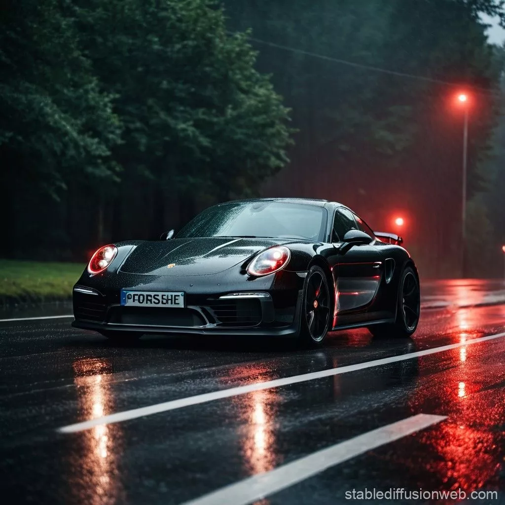 Porsche in the Rain. Stable Diffusion
