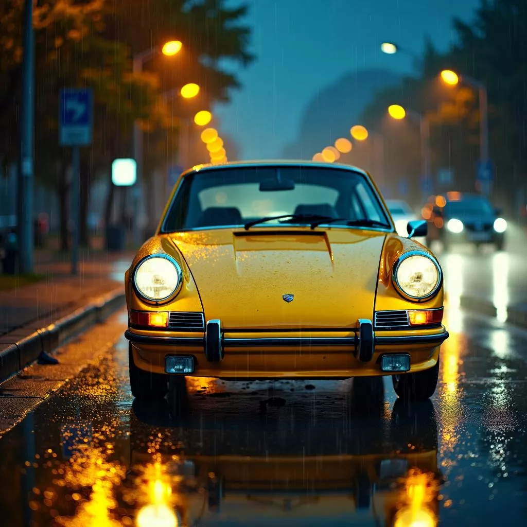 Moody Cinematic Porsche Photo in Rainy
