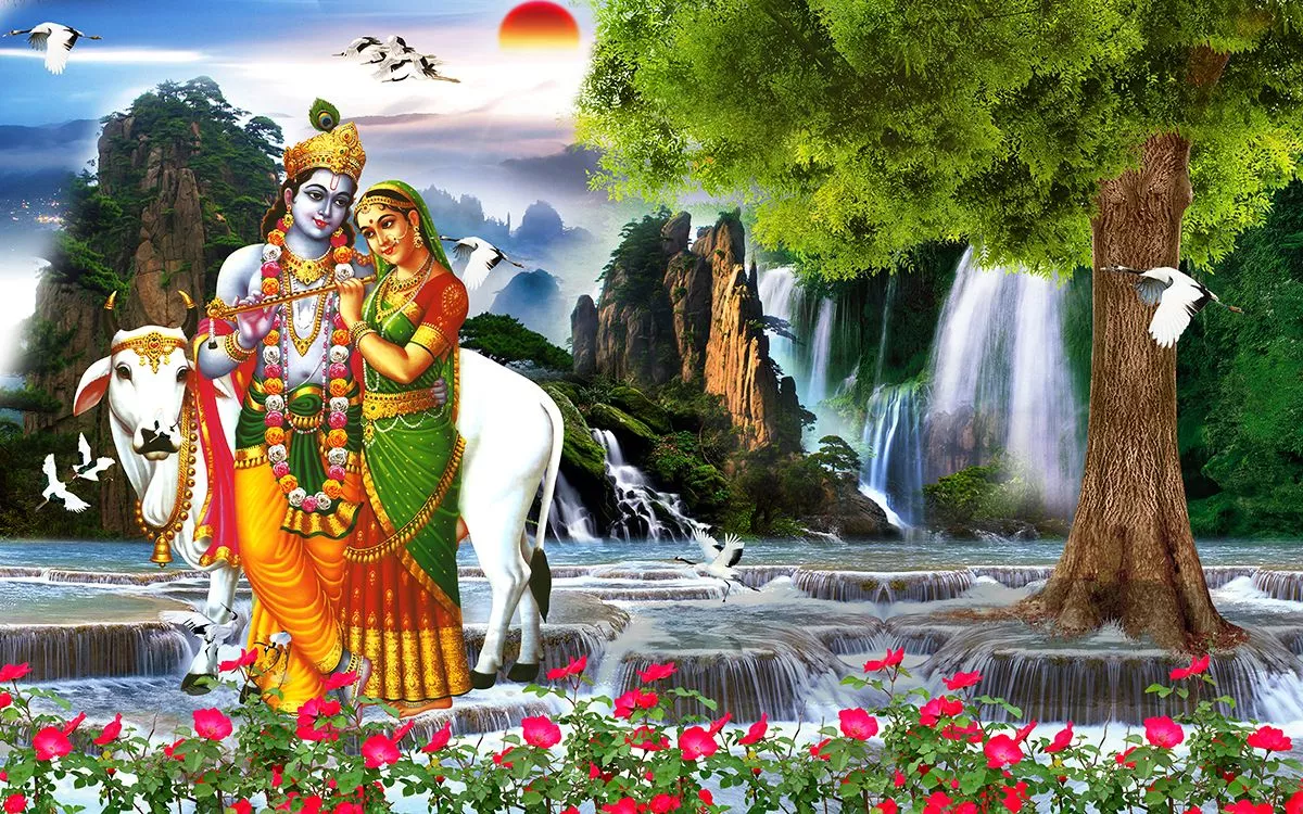 Radha Krishna Scenery Mural Wallpaper