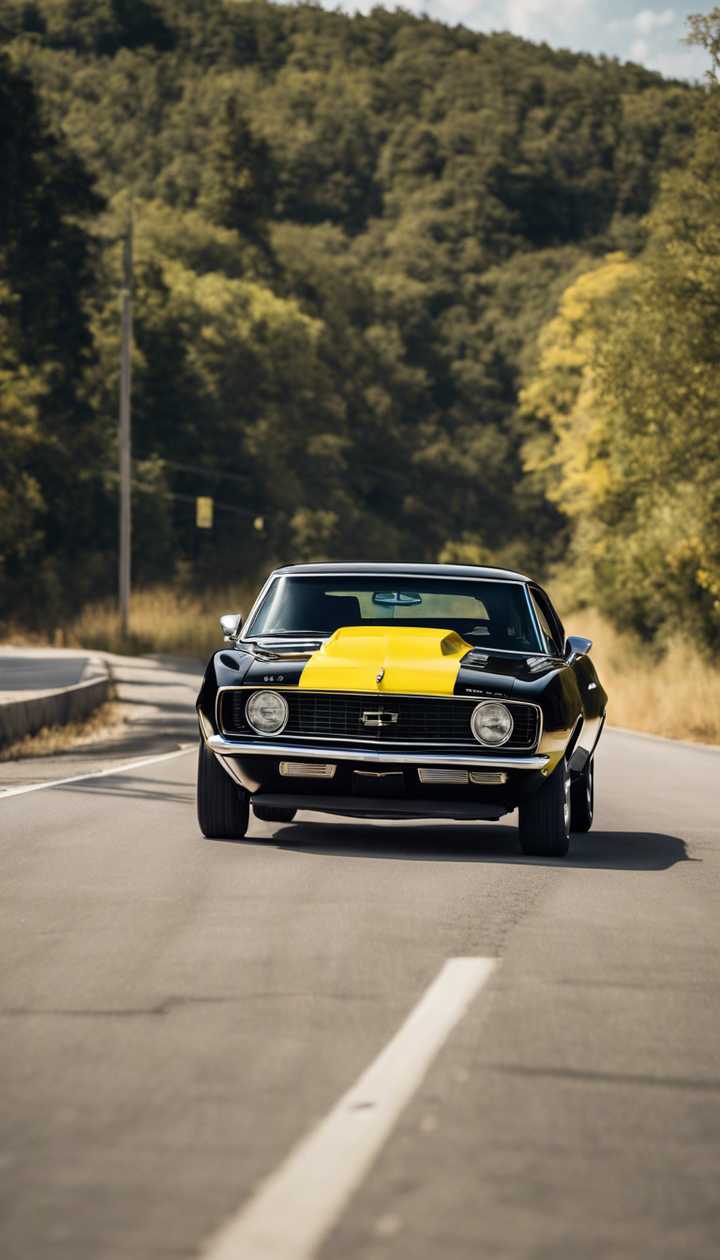 yellow Chevrolet Camaro speeding down