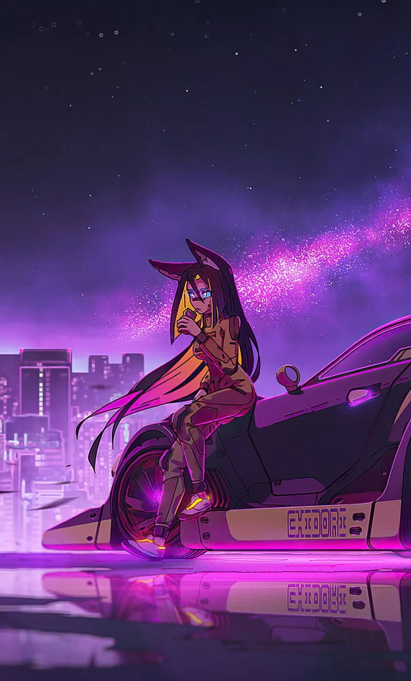 HD cyberpunk girl with car wallpaper