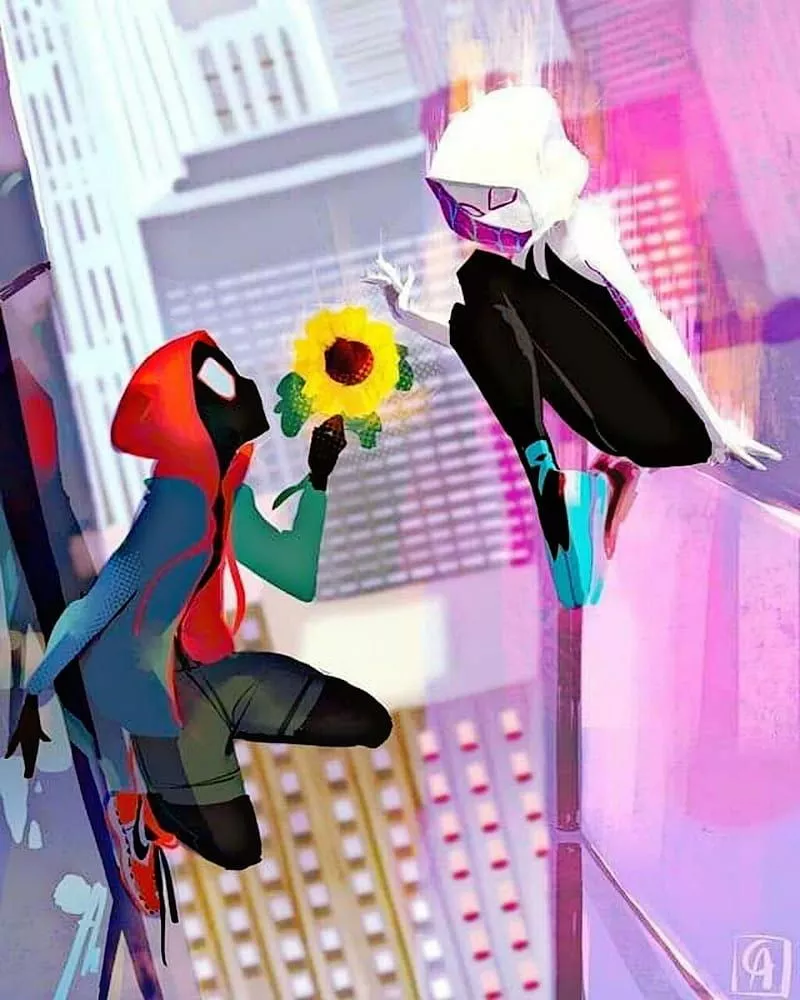 Miles y Gwen, miles morales, spiderman, stacy, HD phone wallpaper