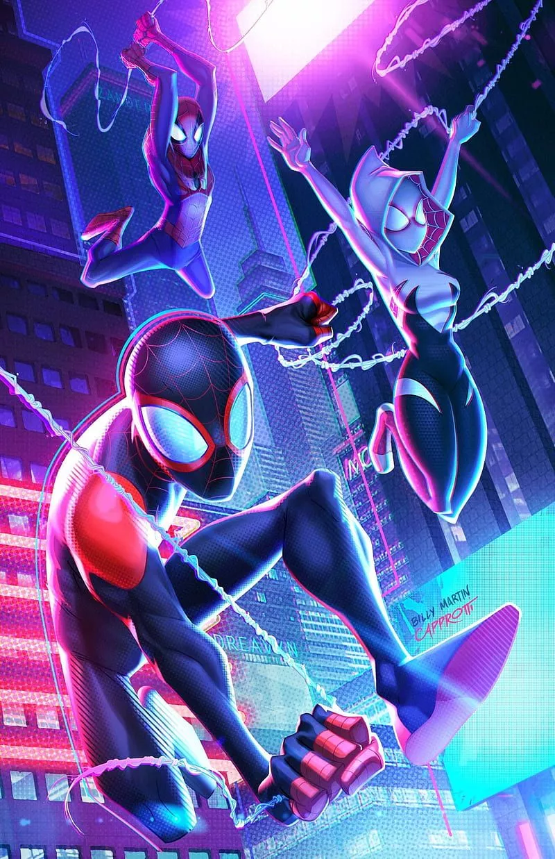 Midnight Swing, marvel, miles morales, spider gwen, spiderman, HD phone wallpaper