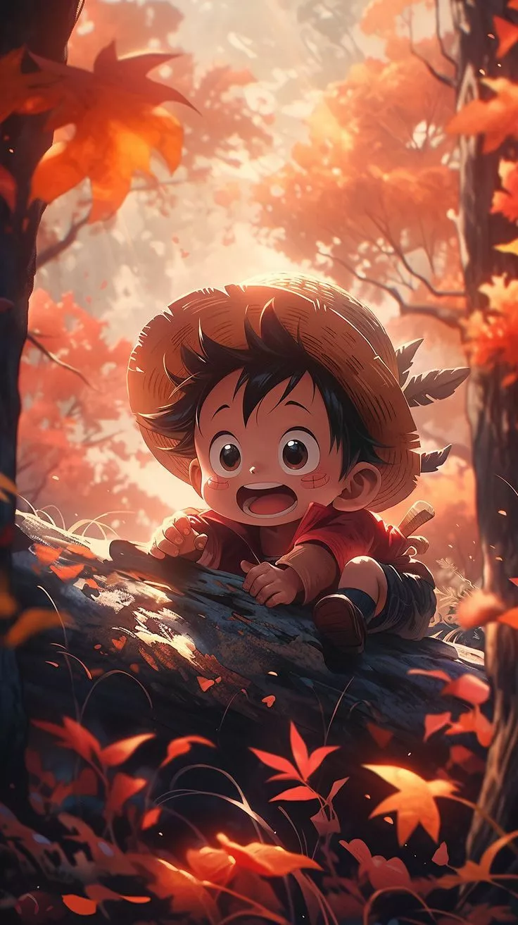 Cute Baby Monkey D. Luffy Autumn Fall Wallpaper