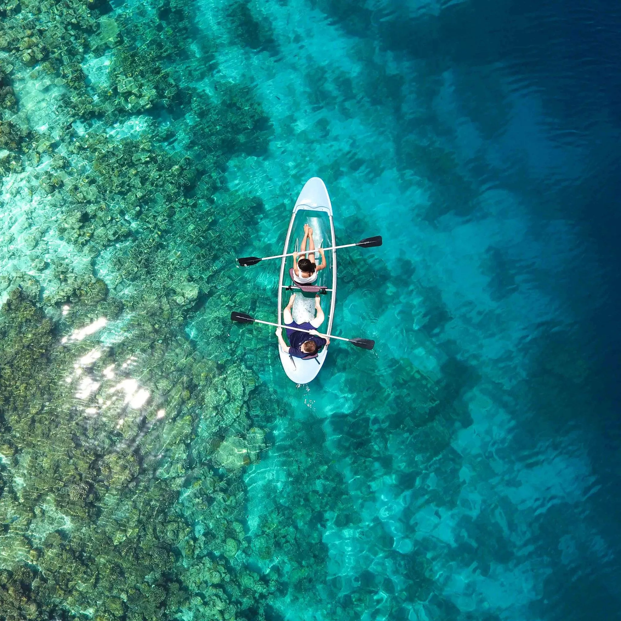 Couple Kayaking Aerial view 4K