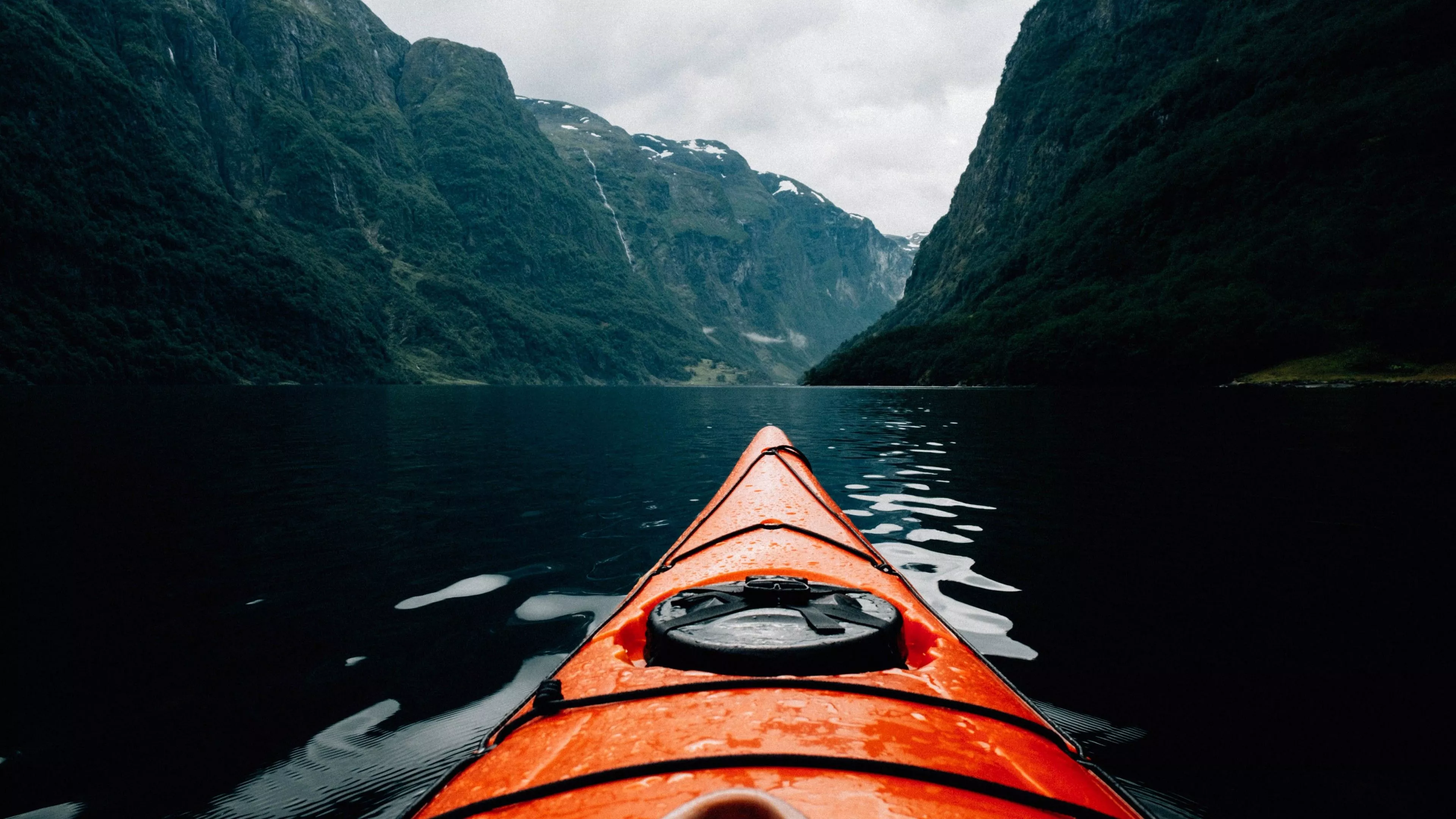 Wallpaper Orange Kayak on Lake Near