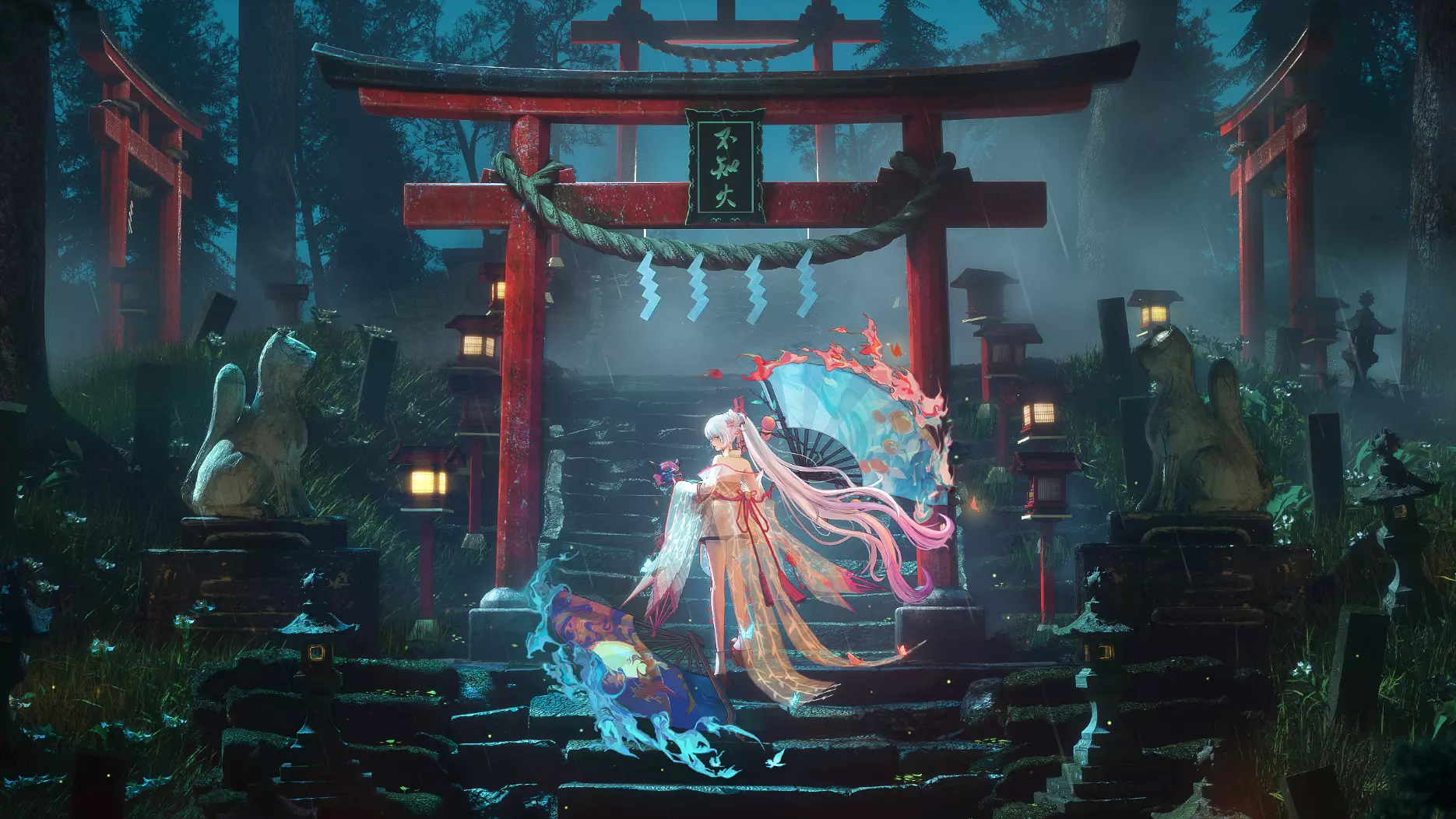 Live wallpaper Torii Japanese Gate Girl