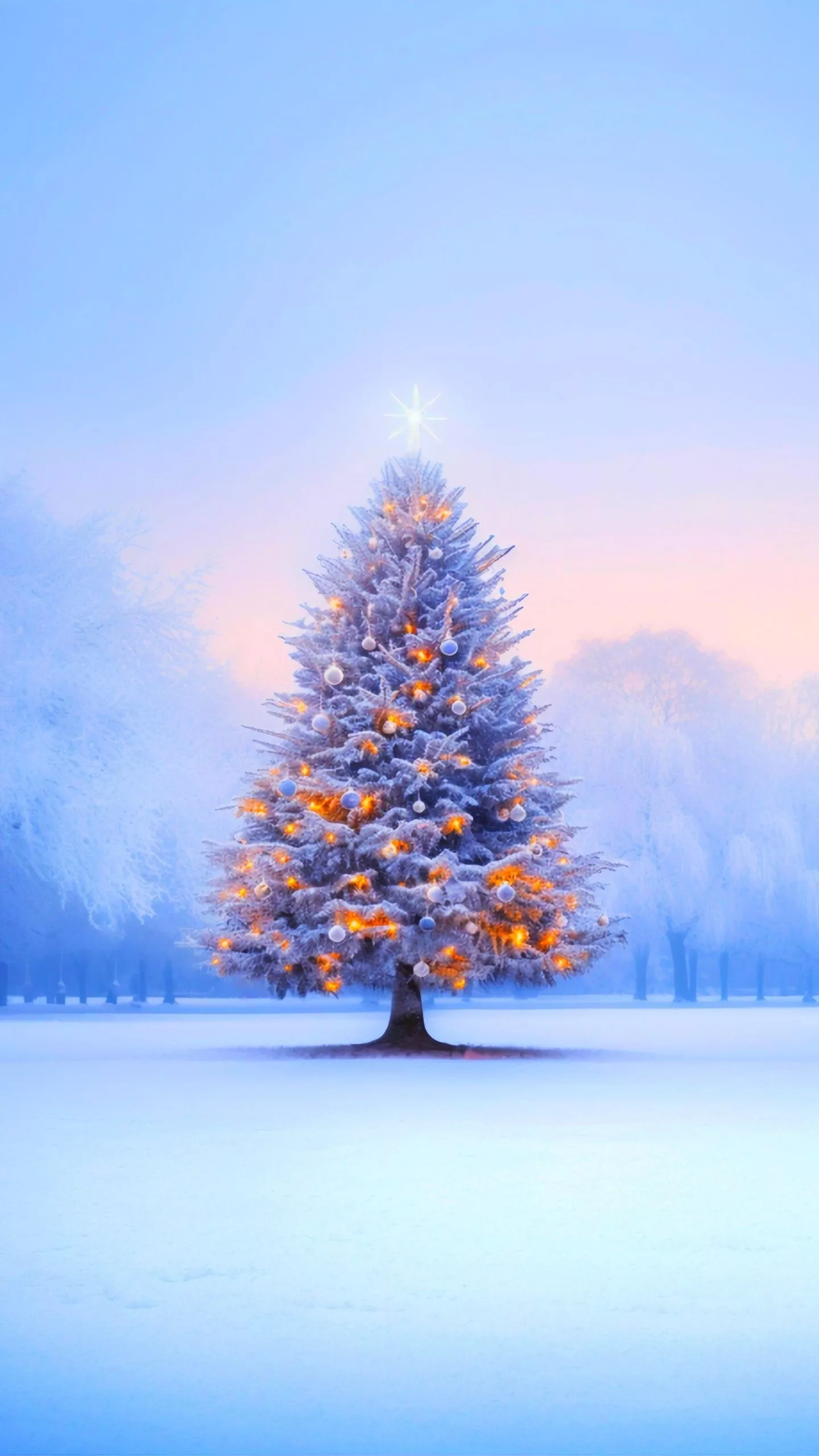 Christmas Tree White Winter Evening Wallpaper Snow Sunset Glowing