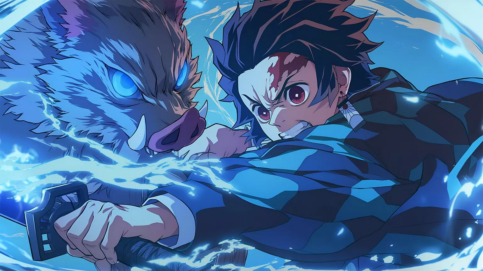 Demon Slayer Tanjiro and Inosuke Cool Desktop Wallpaper