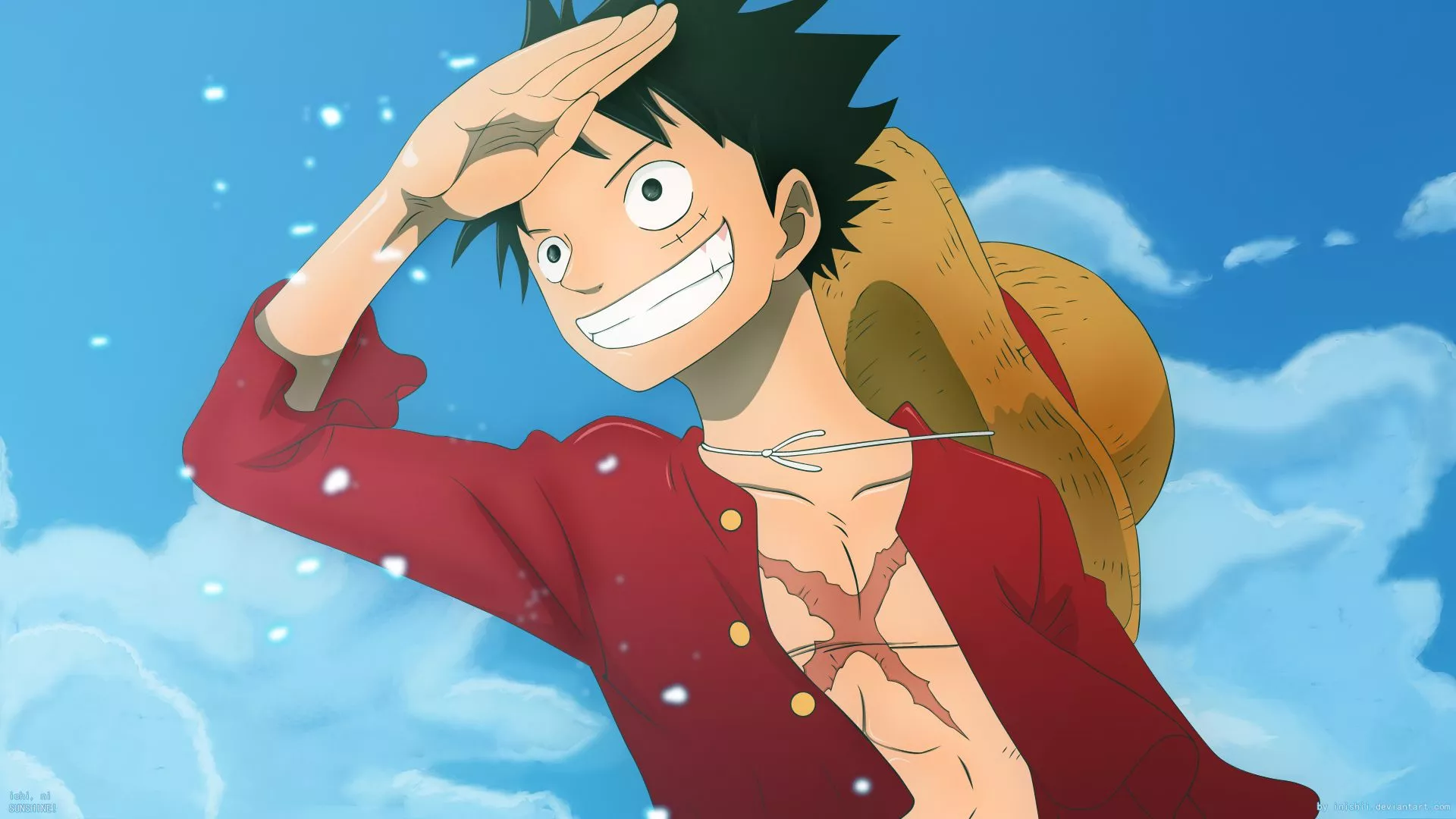 One Piece Luffy With Background Of Blue