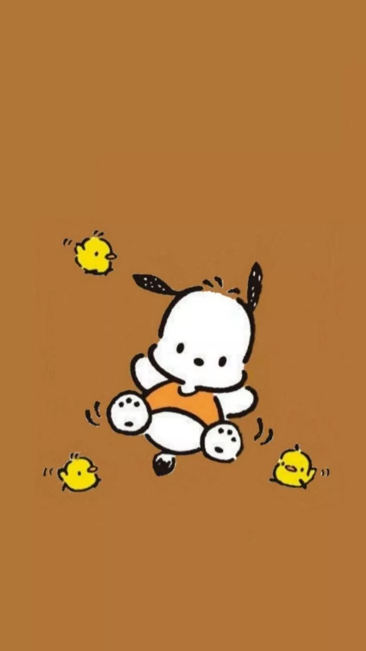 Download Pochacco With Three Yellow Chicks Wallpaper