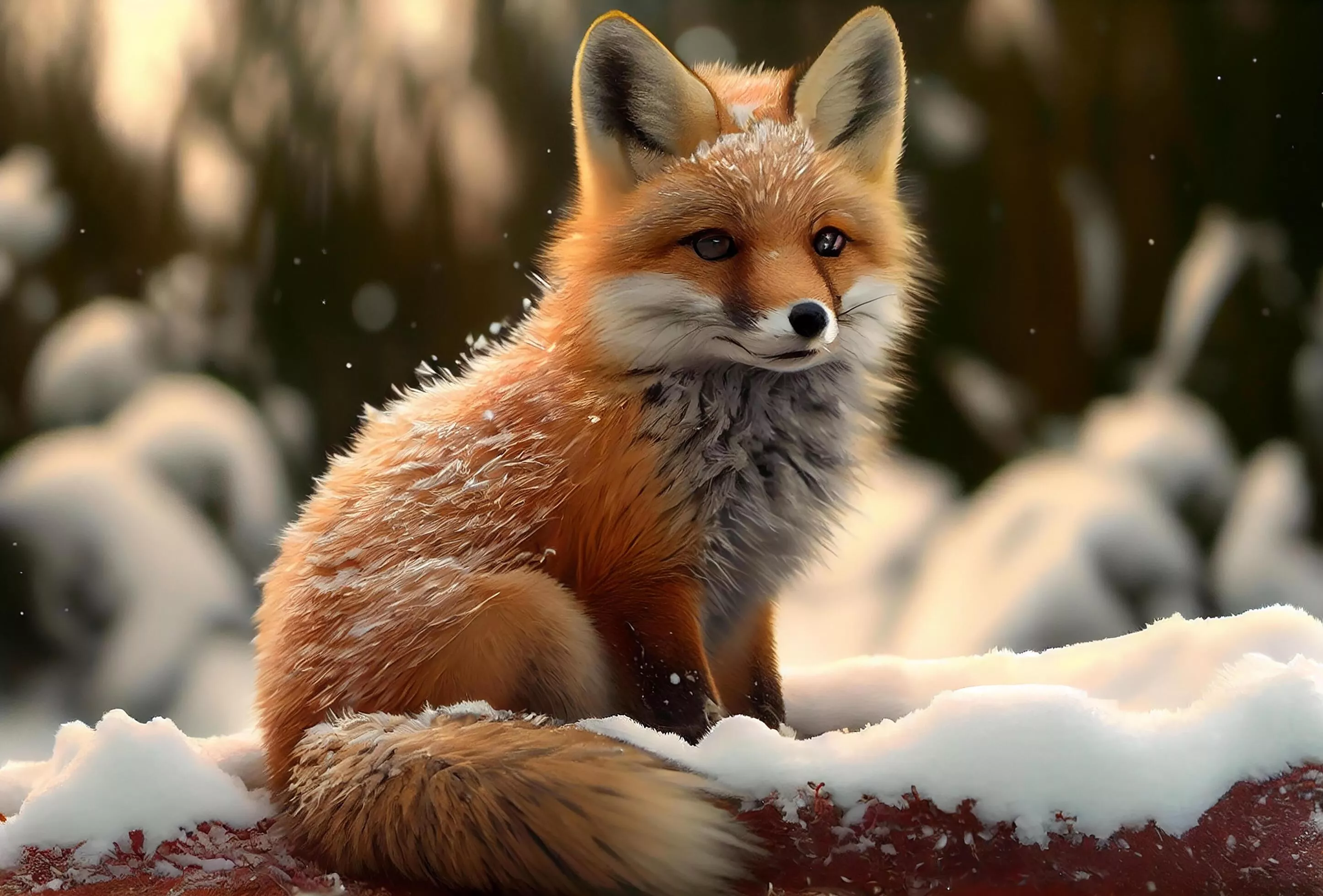cute baby fluffy fox in snow winter