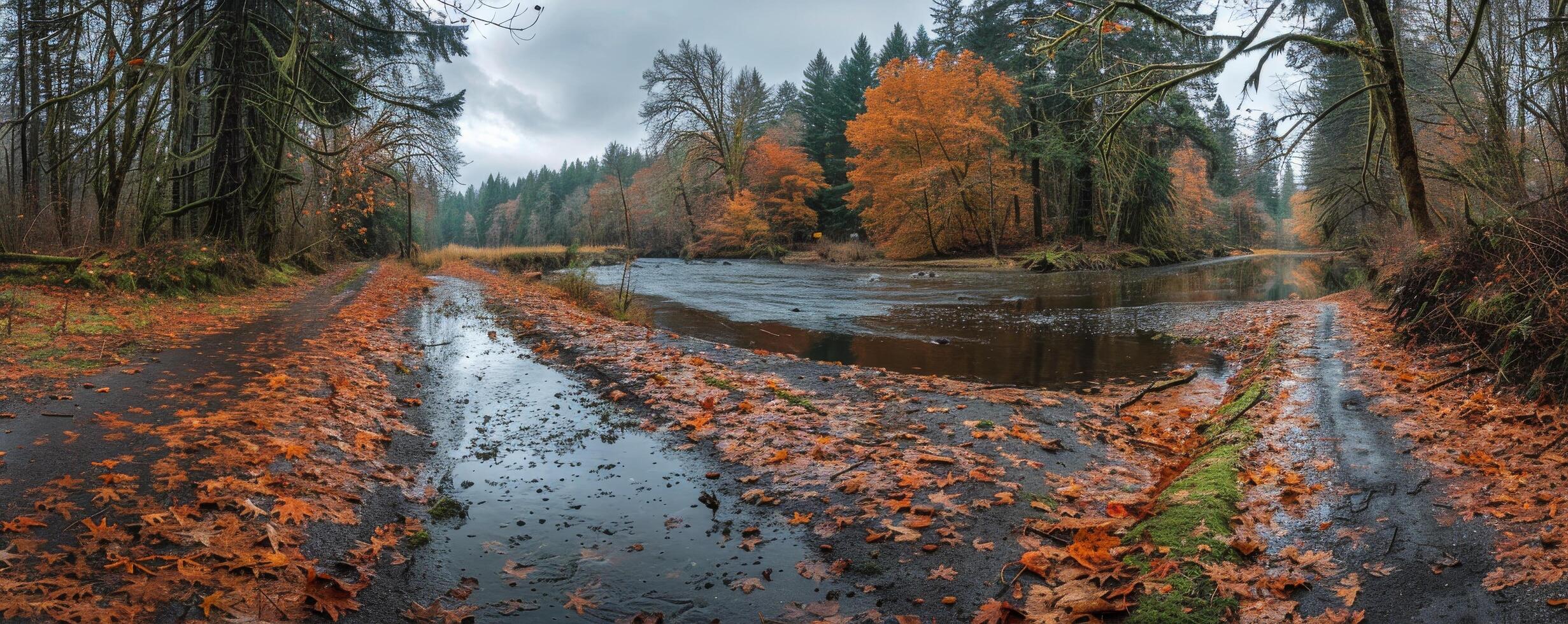 A Foggy Autumn Road Leading to a Calm