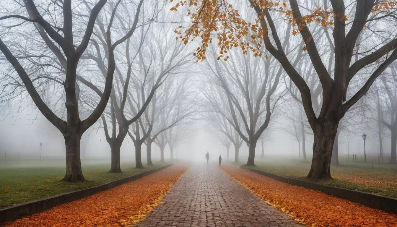 Foggy Autumn Alley in the Park. Stable