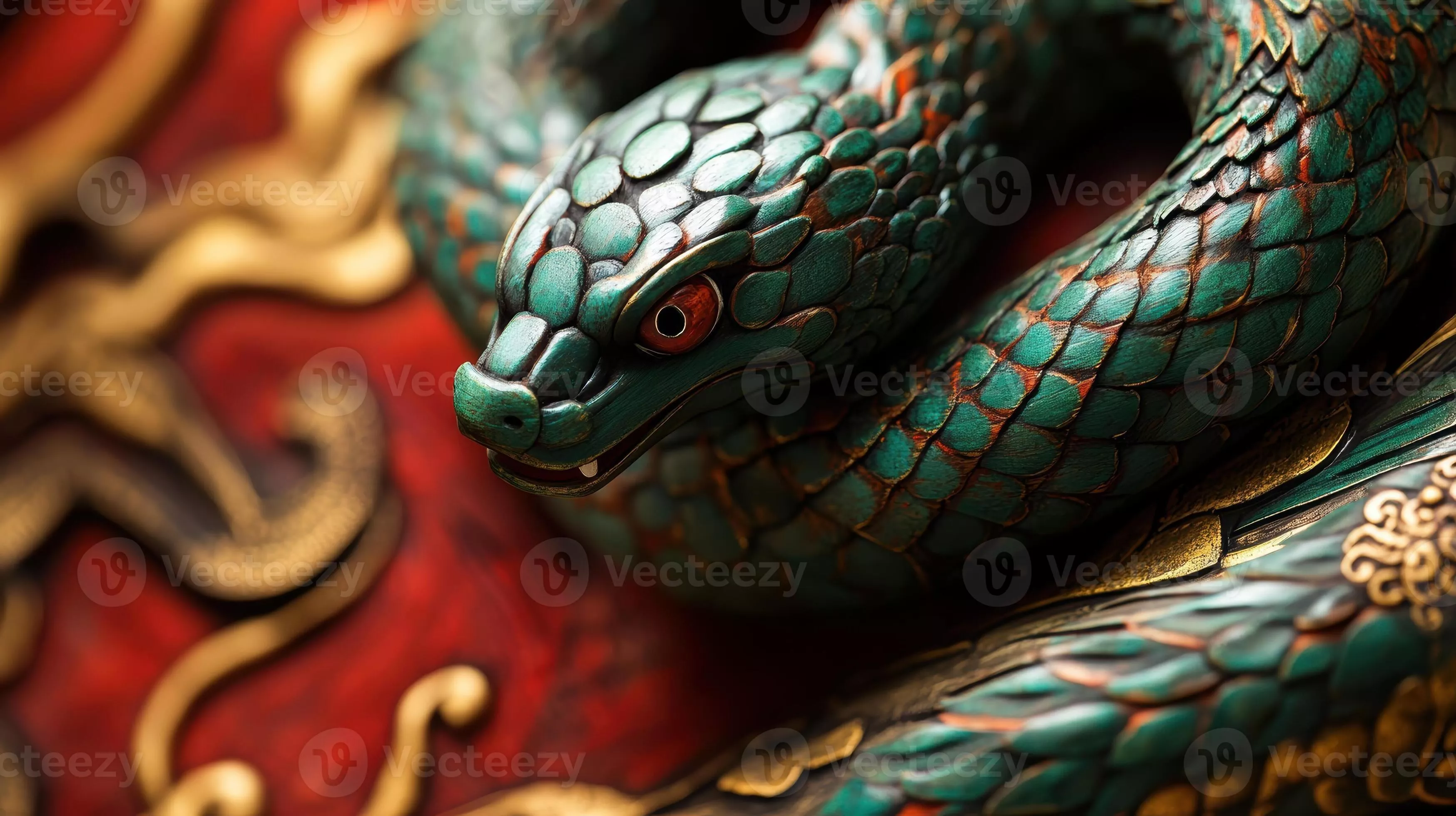 Artistic green wooden snake