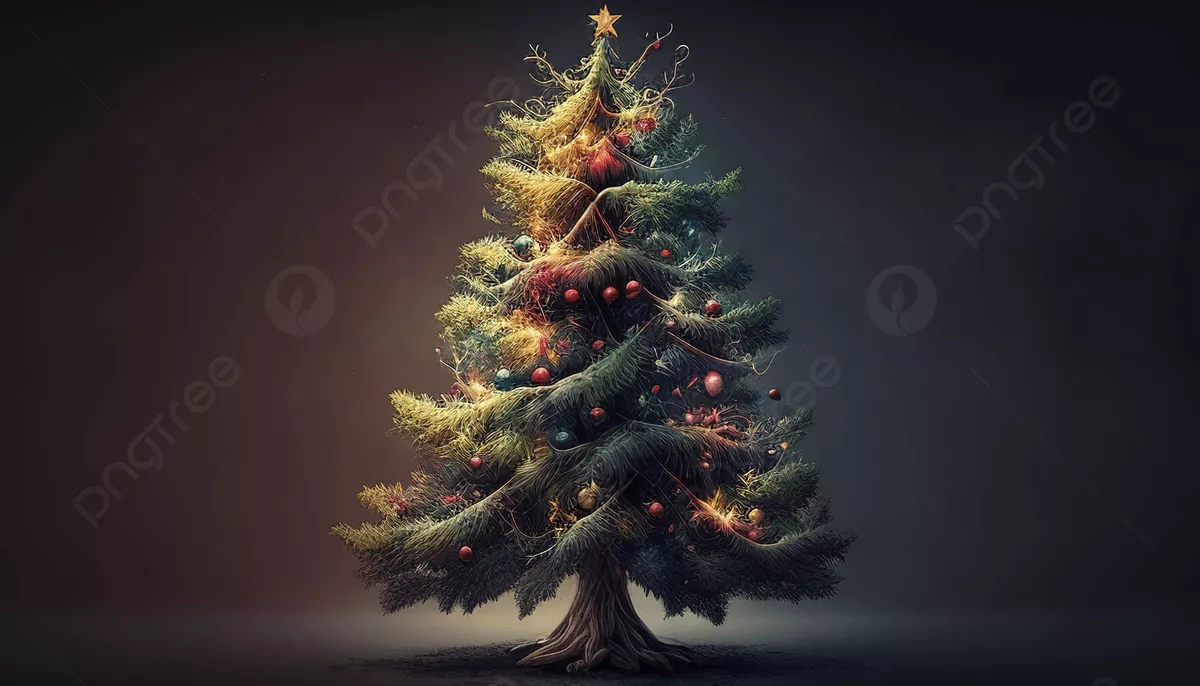 Christmas Tree Placed On A Dark
