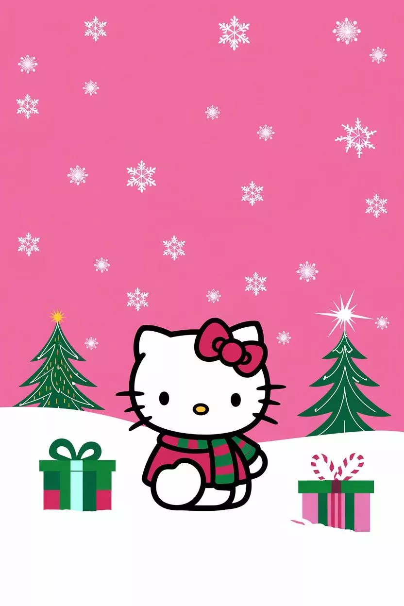 Christmas Pink Hello Kitty Wallpaper