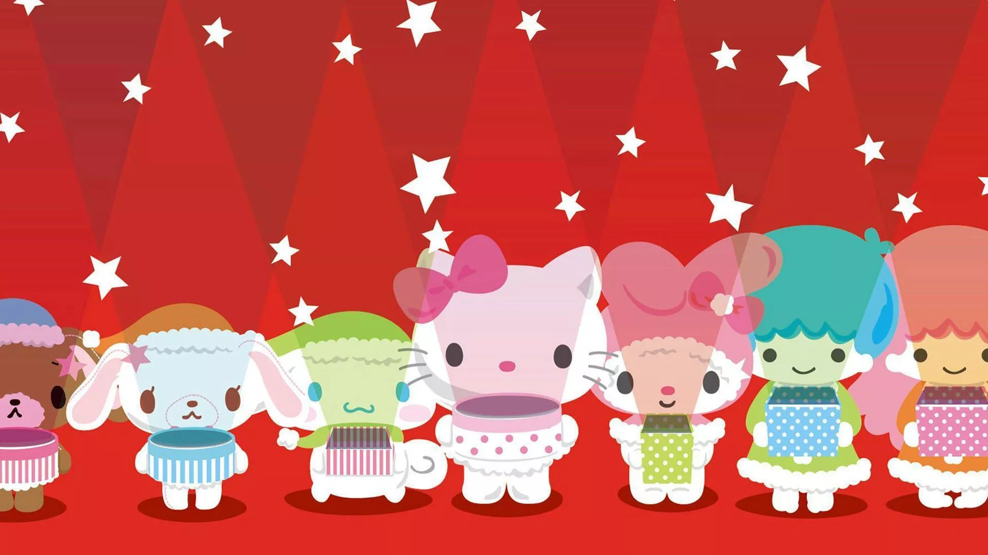 Colorful Hello Kitty White Stars Red