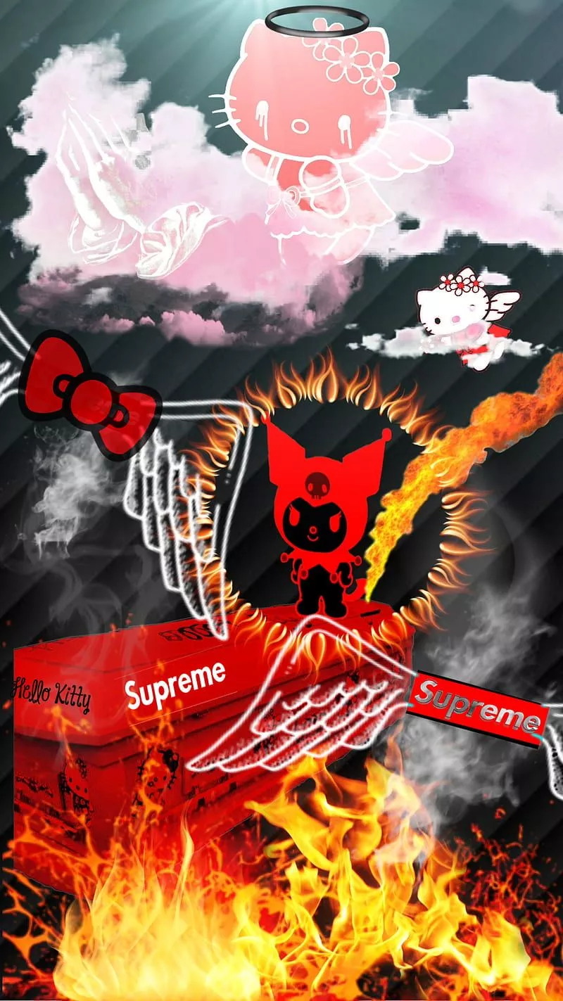 Hello Kitty, angels, evil, hellokitty, kawaii, kuromi, pink, red, HD phone wallpaper