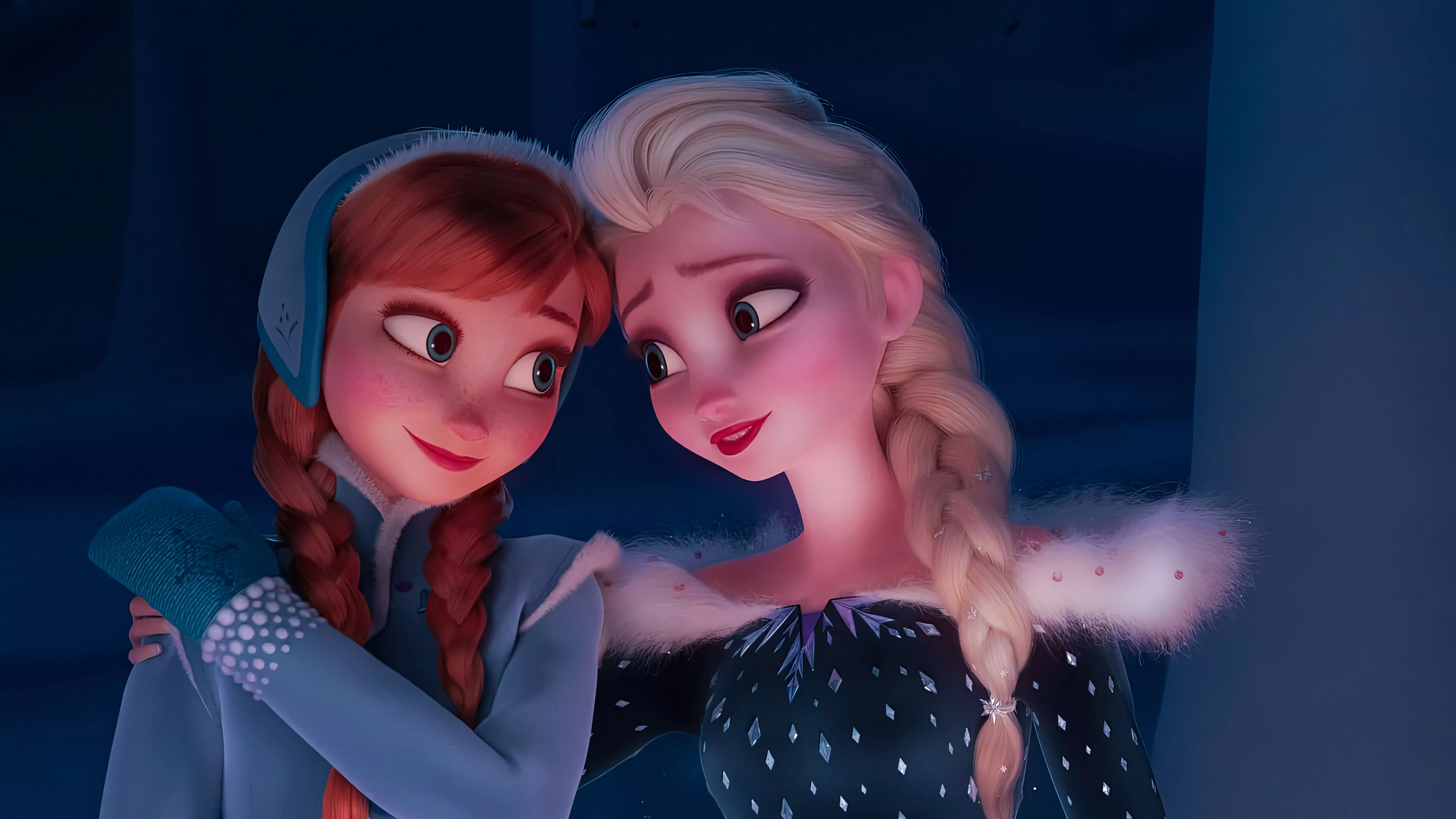 Anna Elsa Blue Background 4K 8K HD Olaf