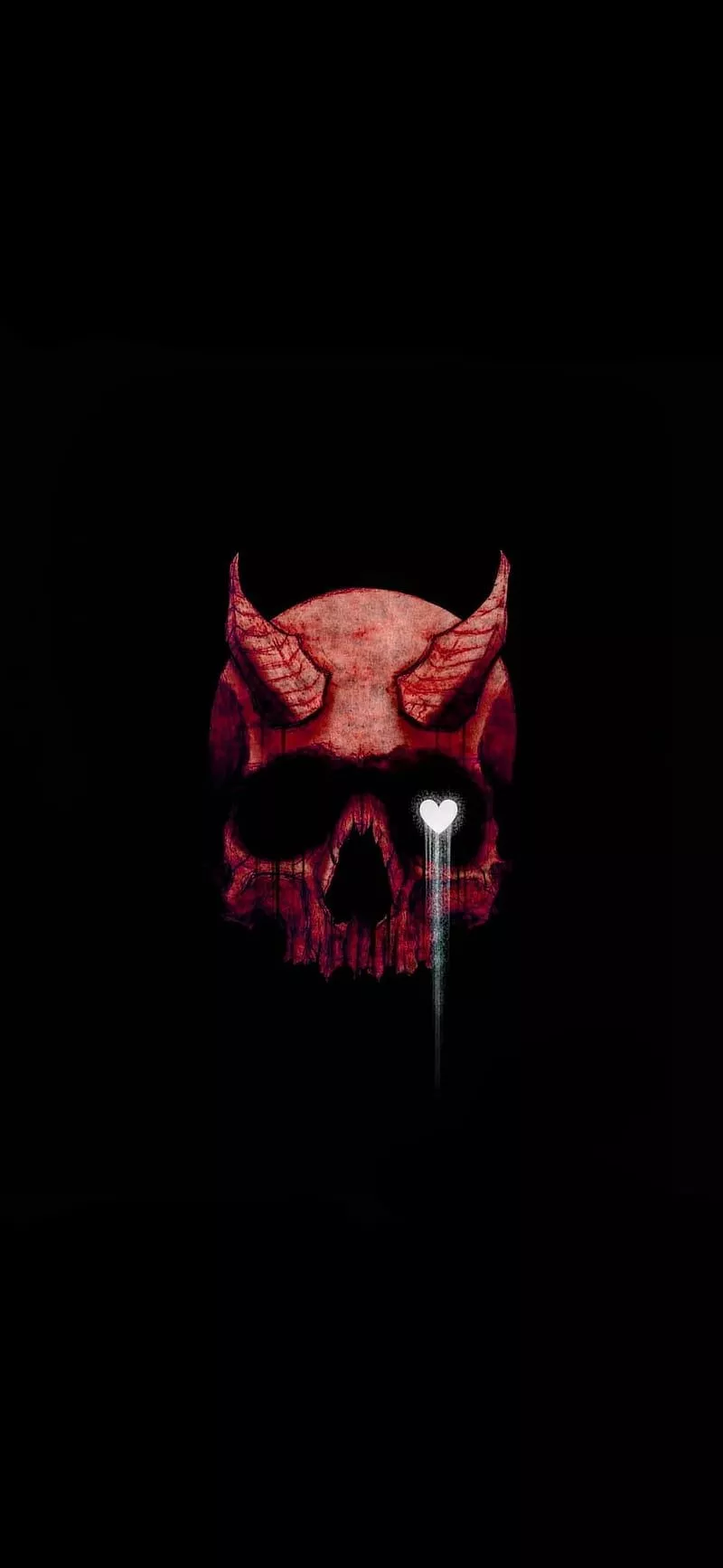Red skull, black, death, demon, devil, eye, heart, hell, horns, red, skull, HD phone wallpaper