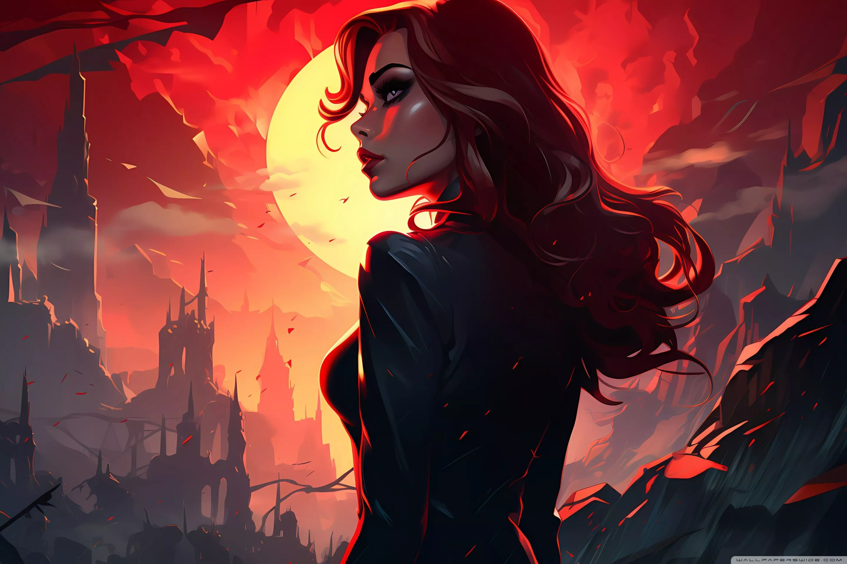 Woman Illustration, Sunset, Dark Ultra