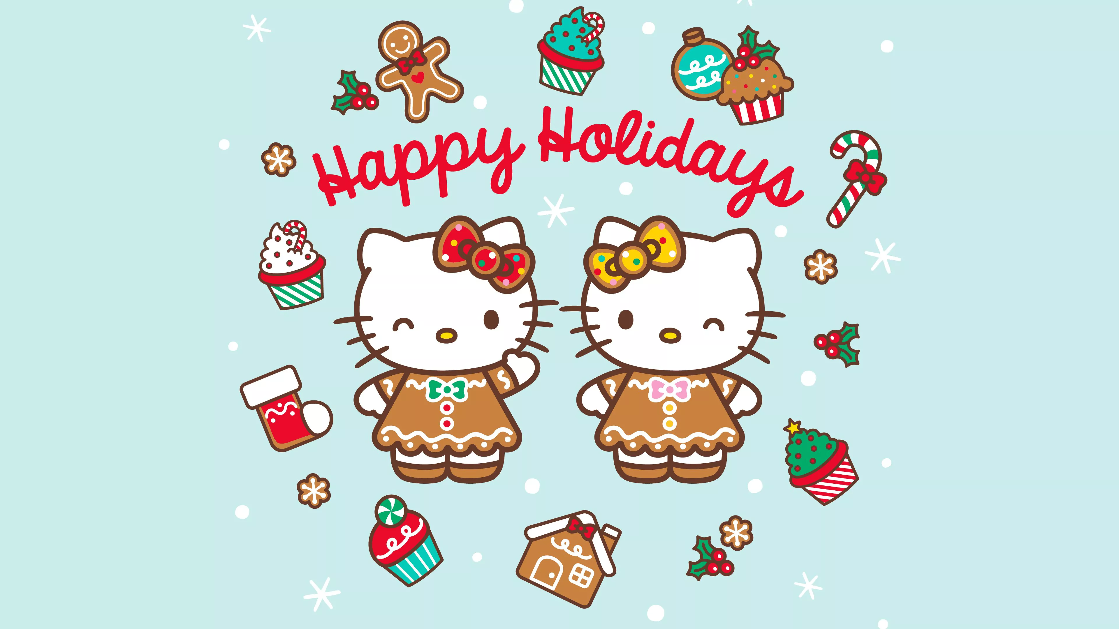 Happy holidays Wallpaper 4K, Cute hello kitties