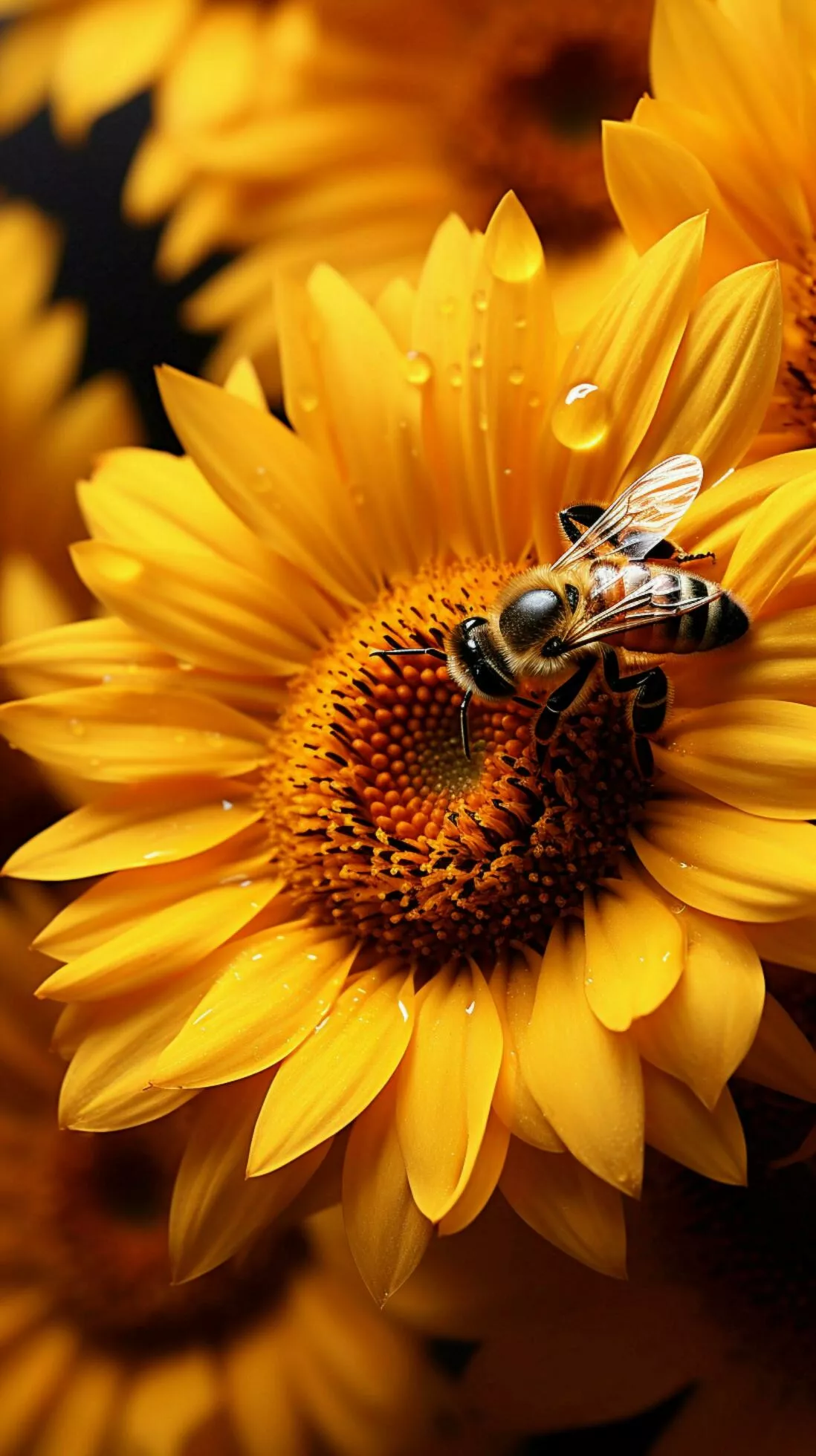 Bees gather sunflower nectar, dusted