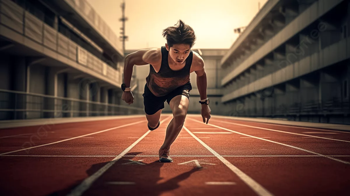 Male Athlete Running On A Running Track