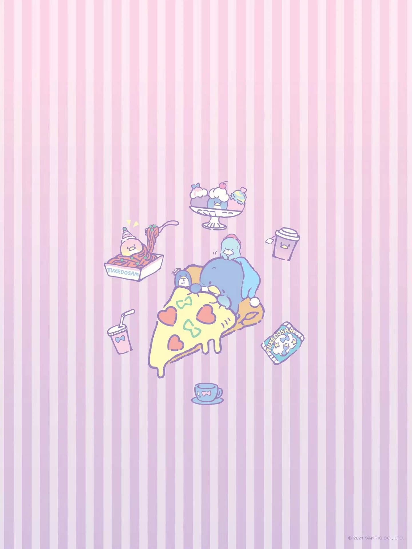 Tuxedo Sam Pink Pizza Bed Wallpaper
