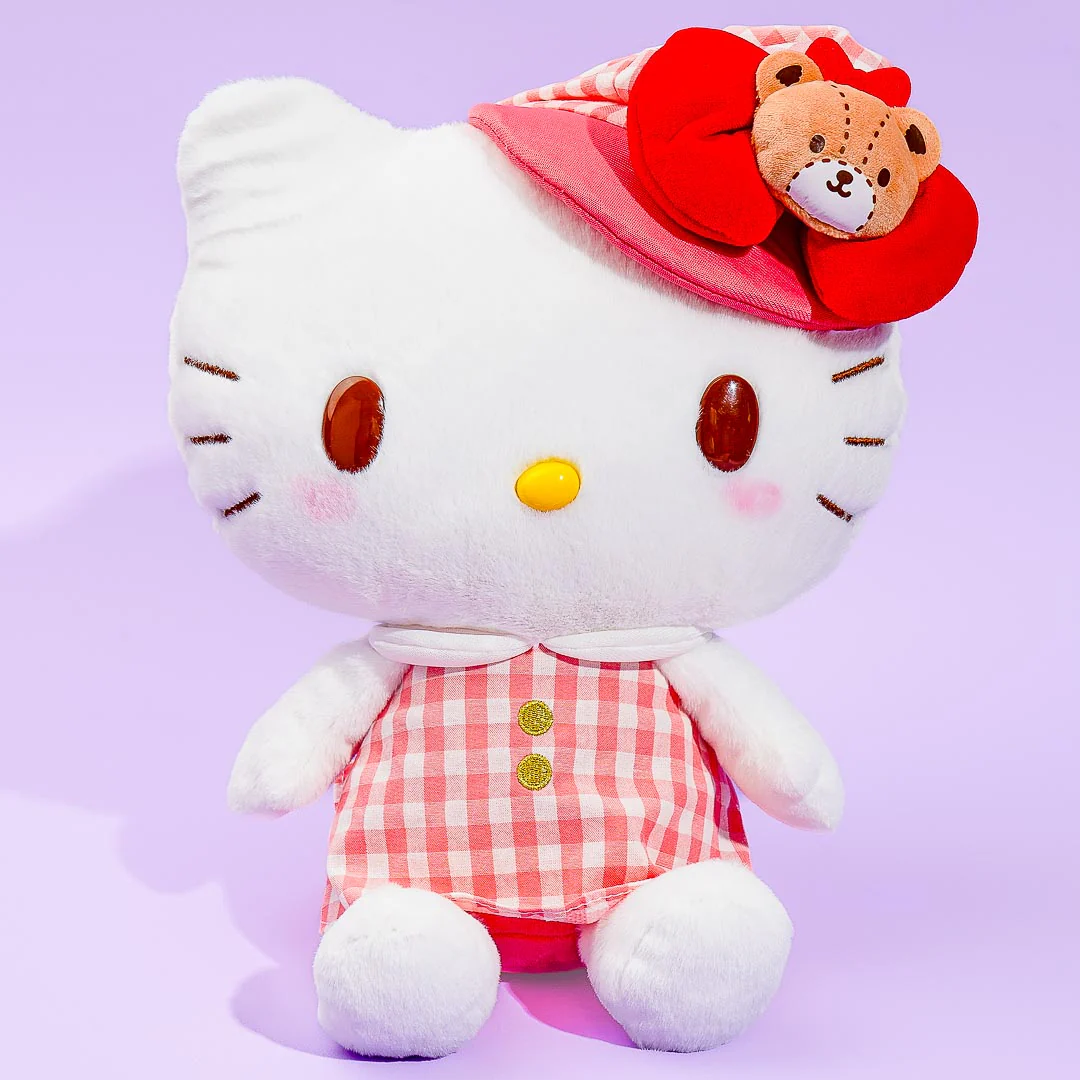 Hello Kitty Gingham Newsboy Cap Plushie