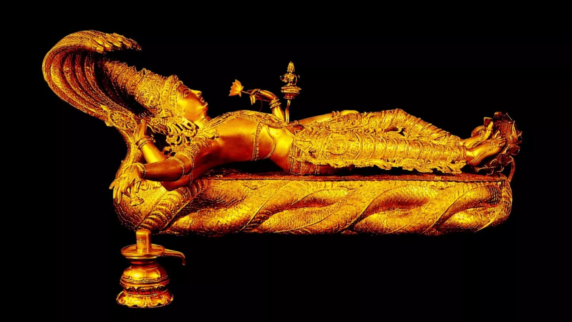 Gold Statue Of Lord Vishnu In Black