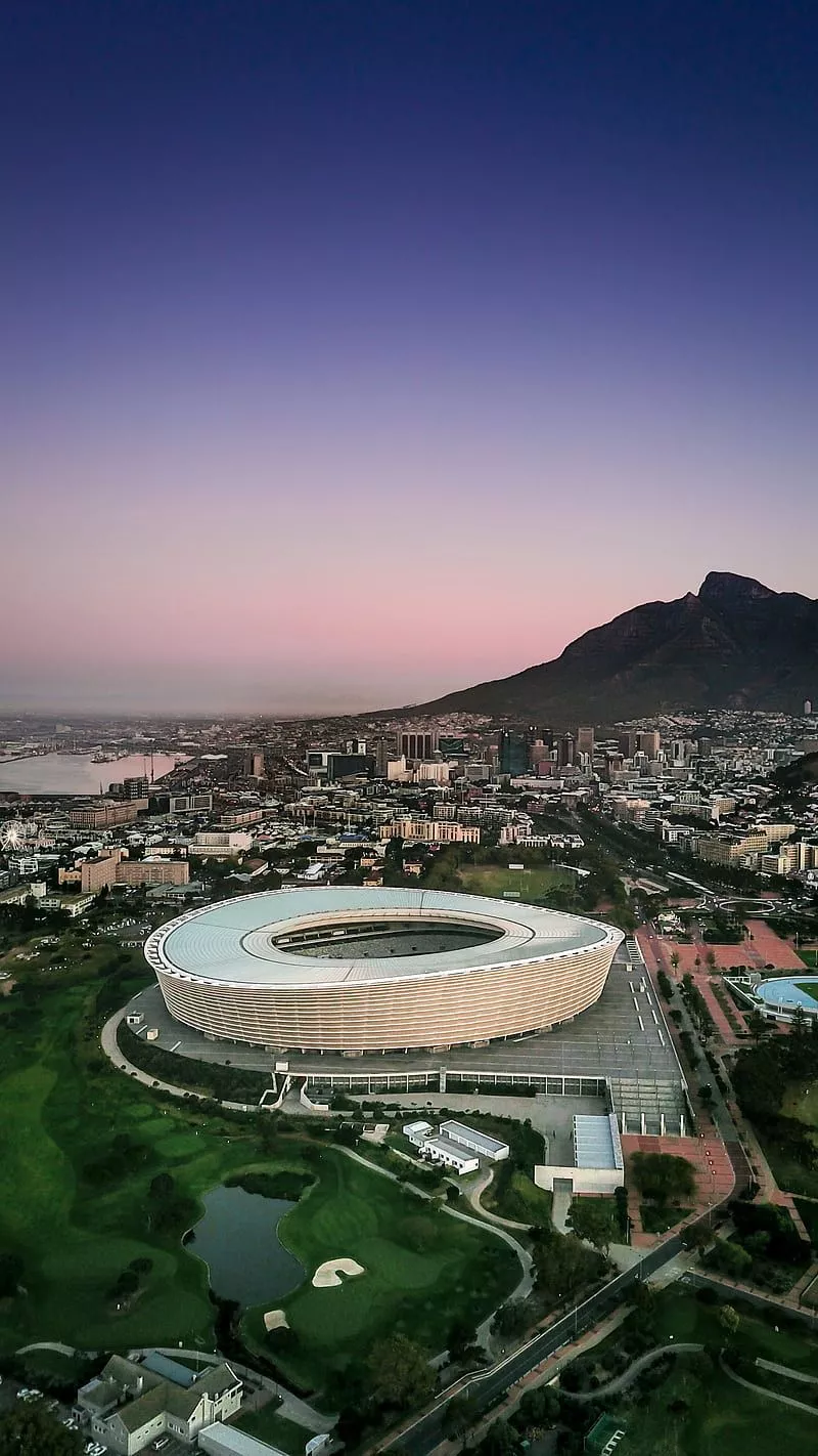 Cape Town Stadium, Morne, cape town, purple sky, slies, south africa, table mountain, HD phone wallpaper