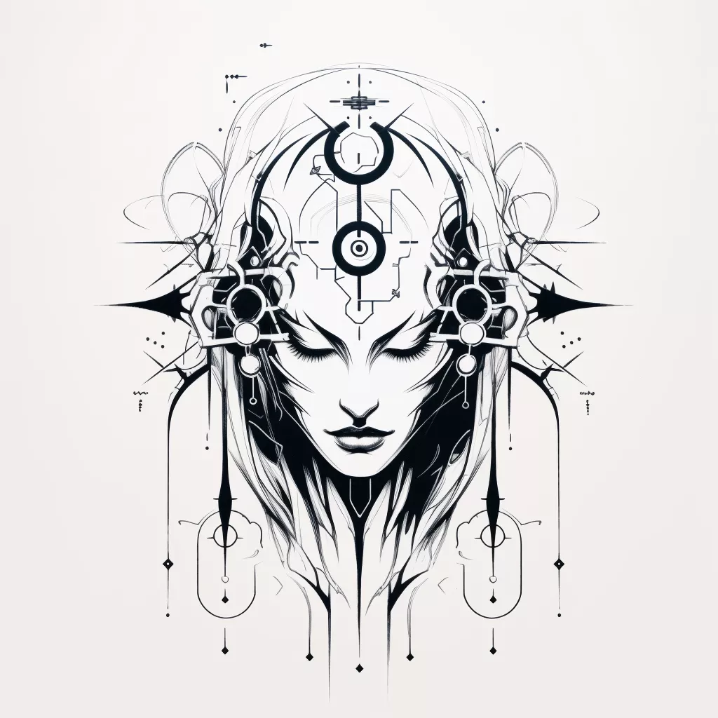 Gothic cyber sigilism tattoo design