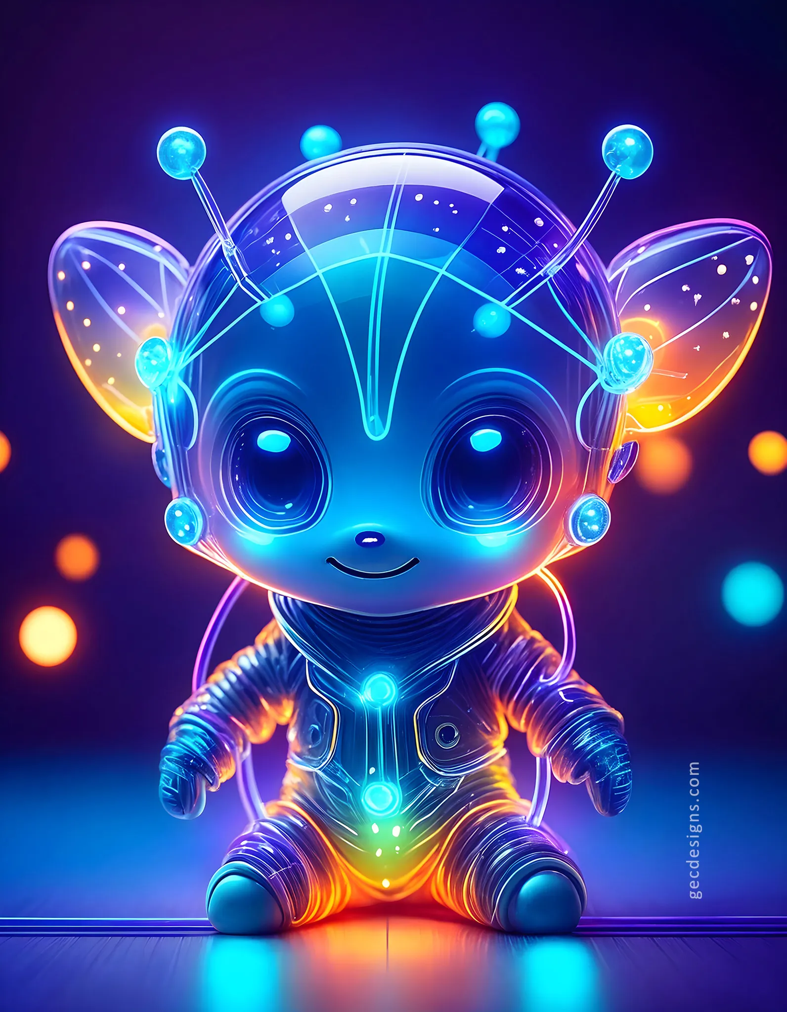 Cute Baby Alien in neon color AI