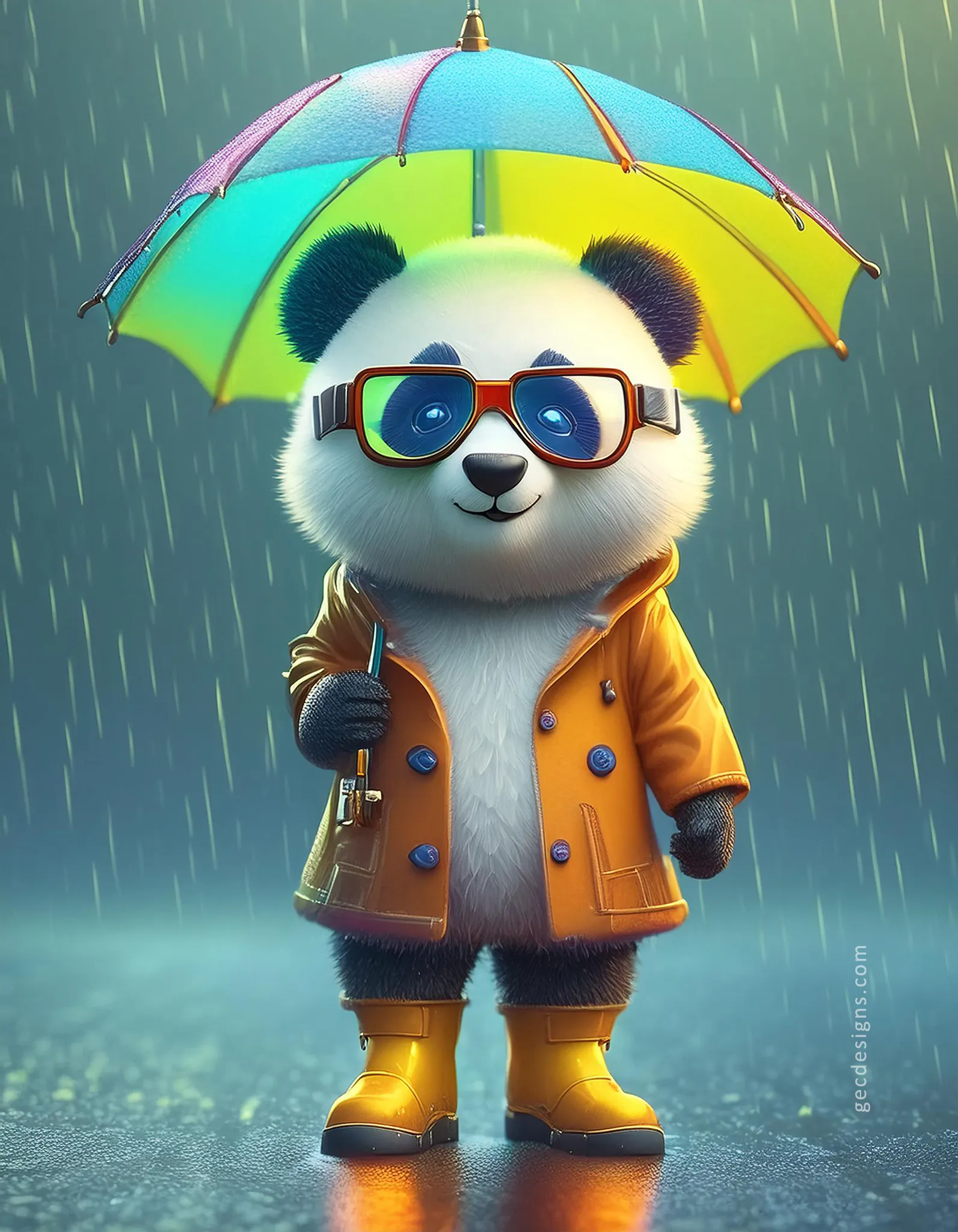 Cute 3D panda with umbrella AI