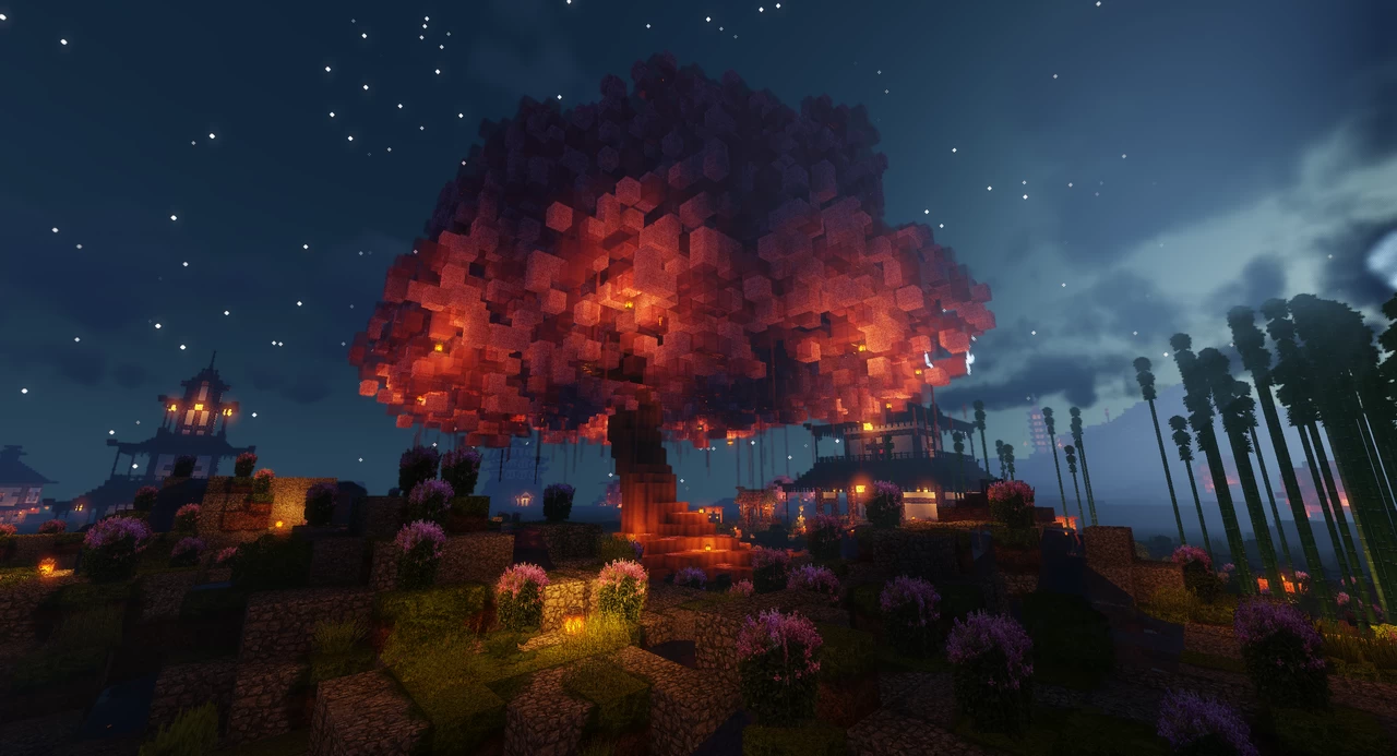 Japanese Cherry Blossm Tree + buildings