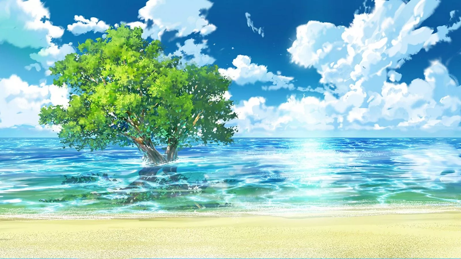 Anime Nature Background Trees River Blue Sky HD Anime Wallpaper