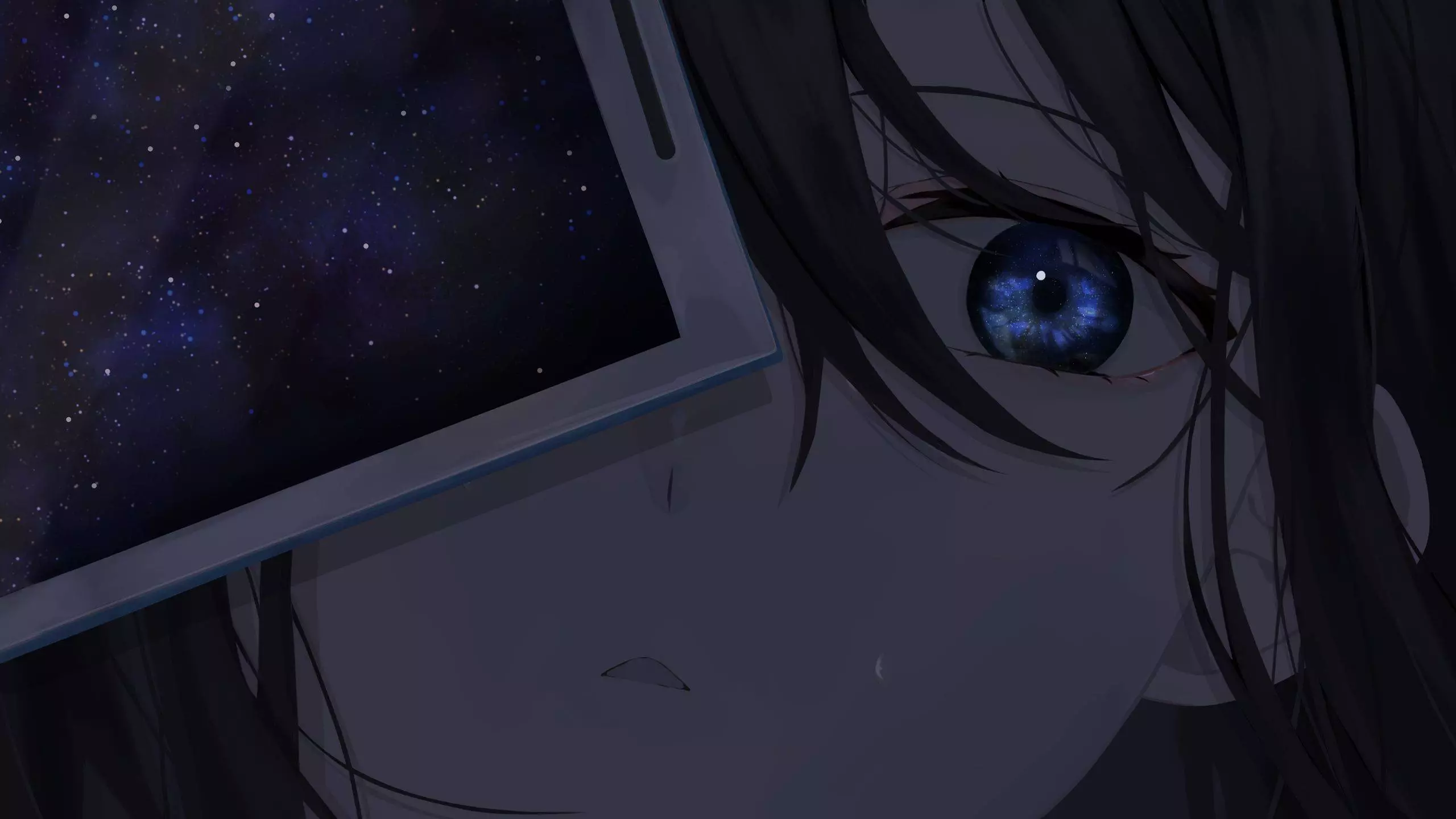 Live wallpaper Very sad girl with a smartphone 4k download on VSThemes.org