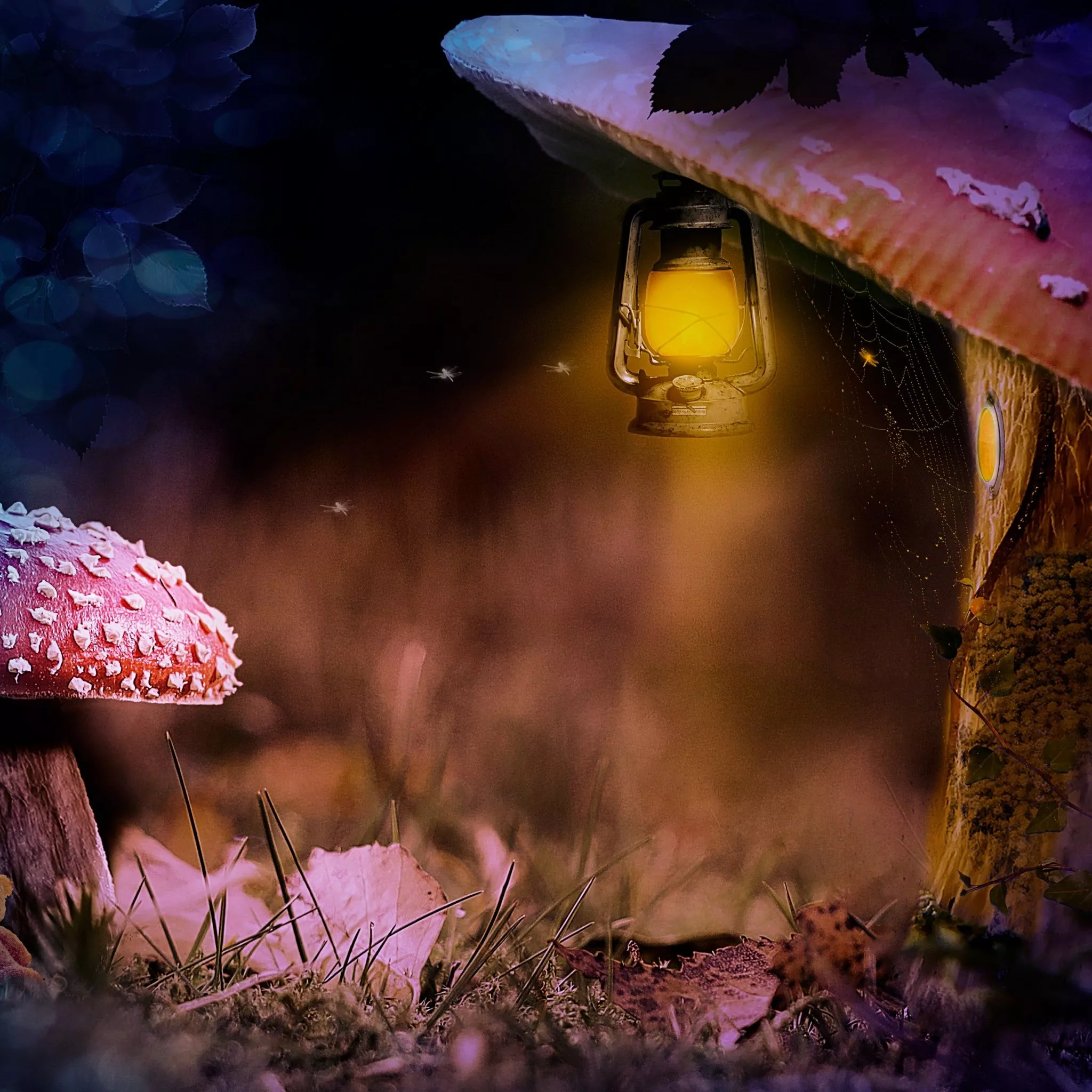 Mushroom house Wallpaper 4K, Lantern