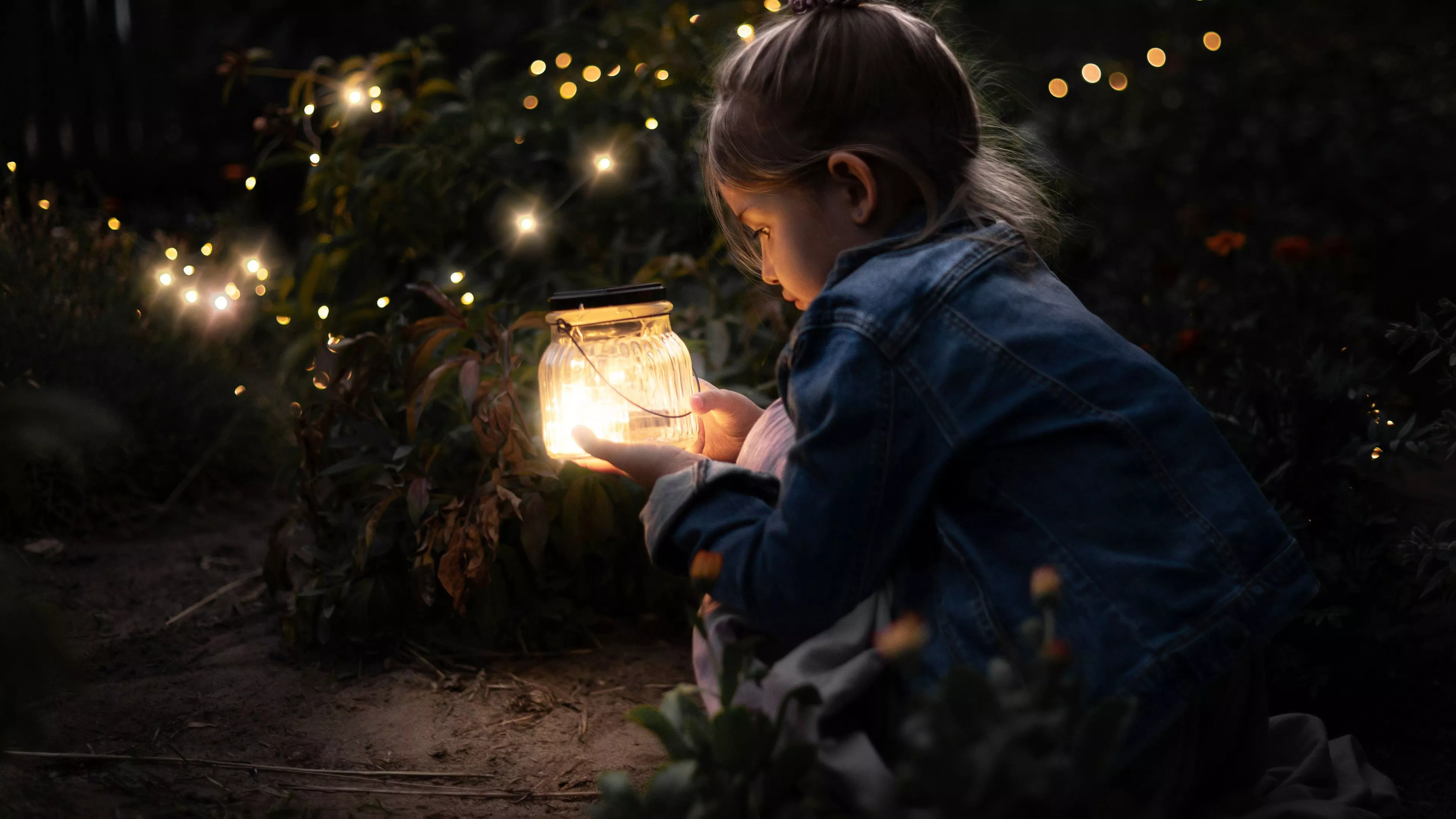 Cute Little Girl With Lantern Light