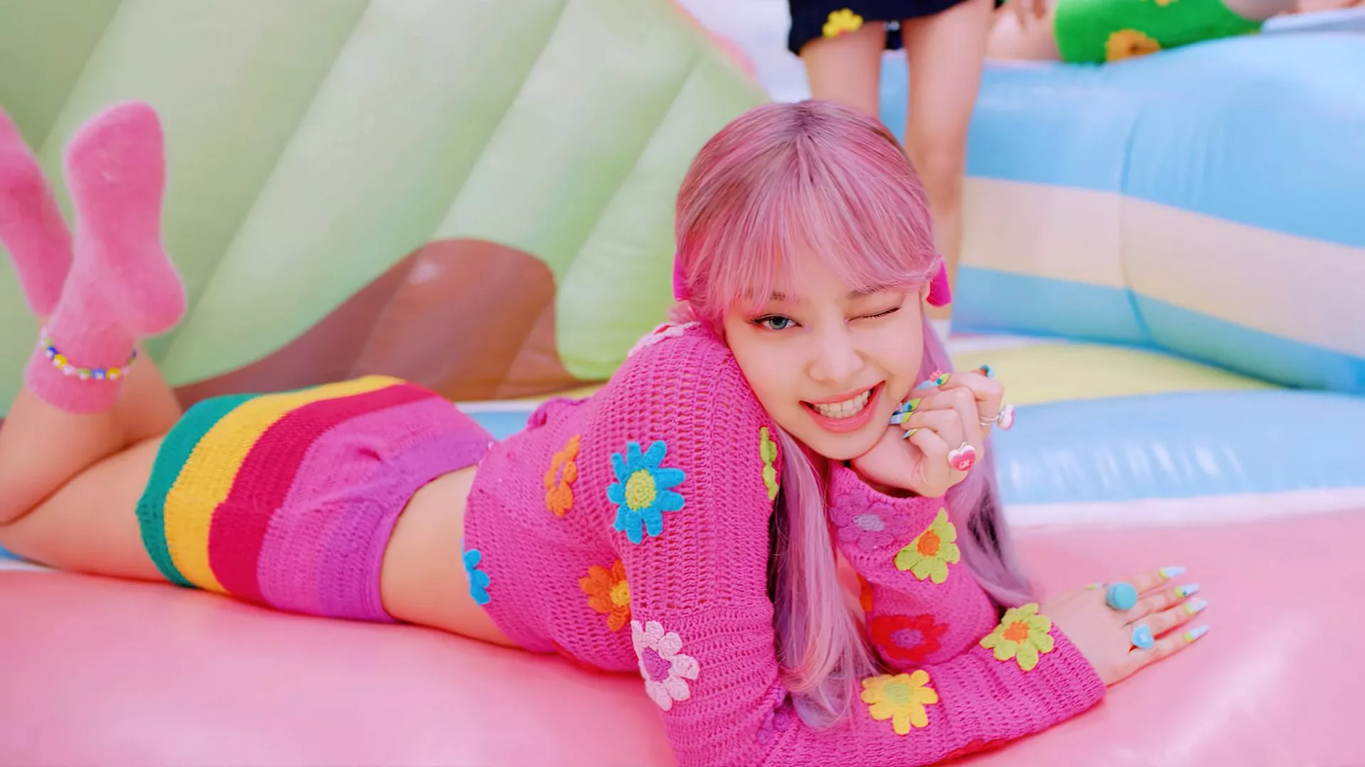 BLACKPINK Jennie Wink Pink Hair Wallpaper, HD Music 4K Wallpaper, Image and Background