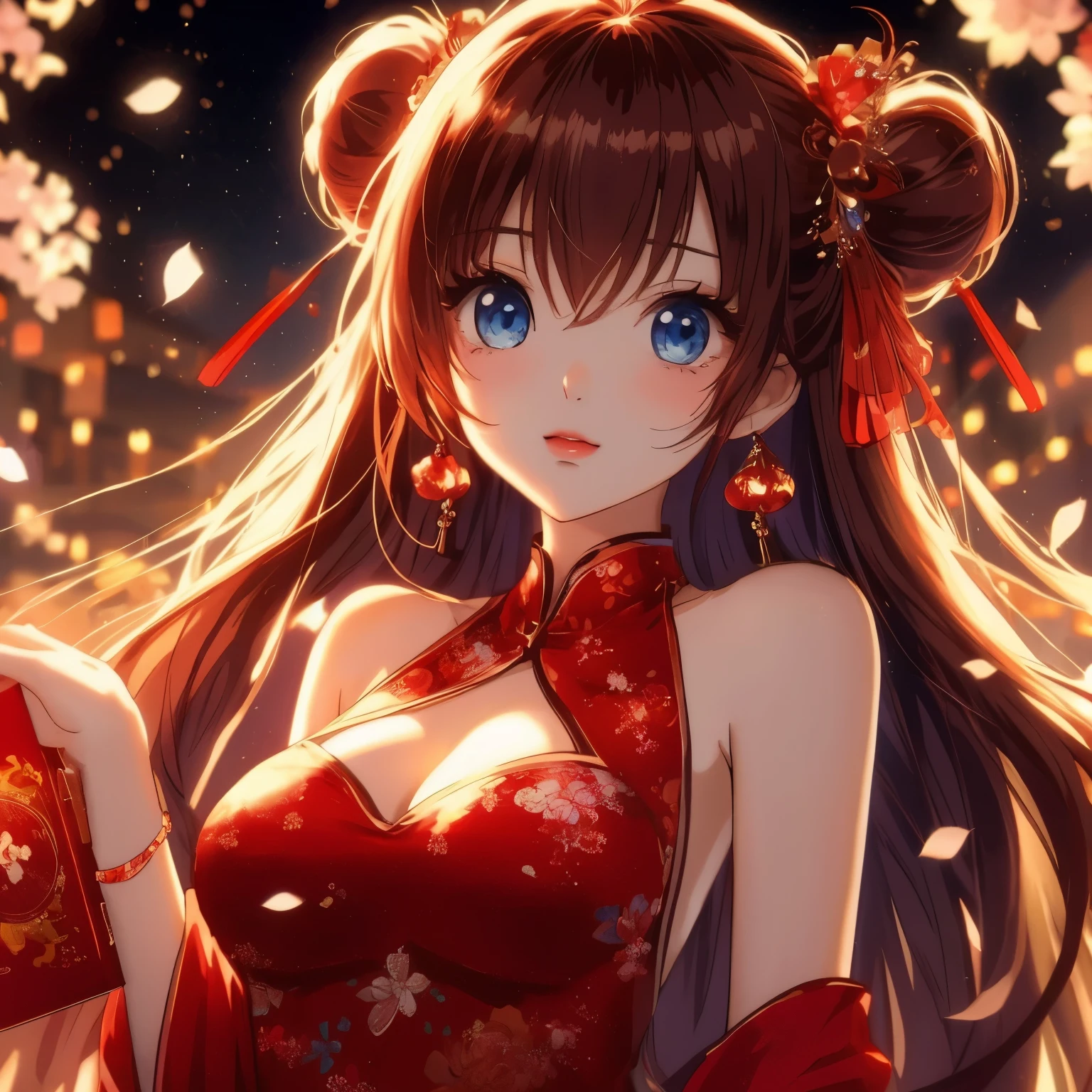 Anime girl in red dress with red hair