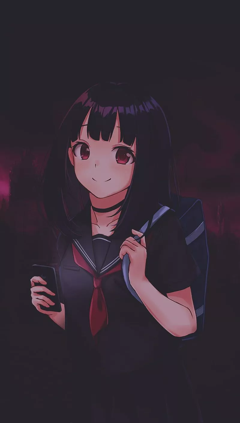 Anime, anime girls, -in-, dark, smartphone, tie, red eyes, HD phone wallpaper